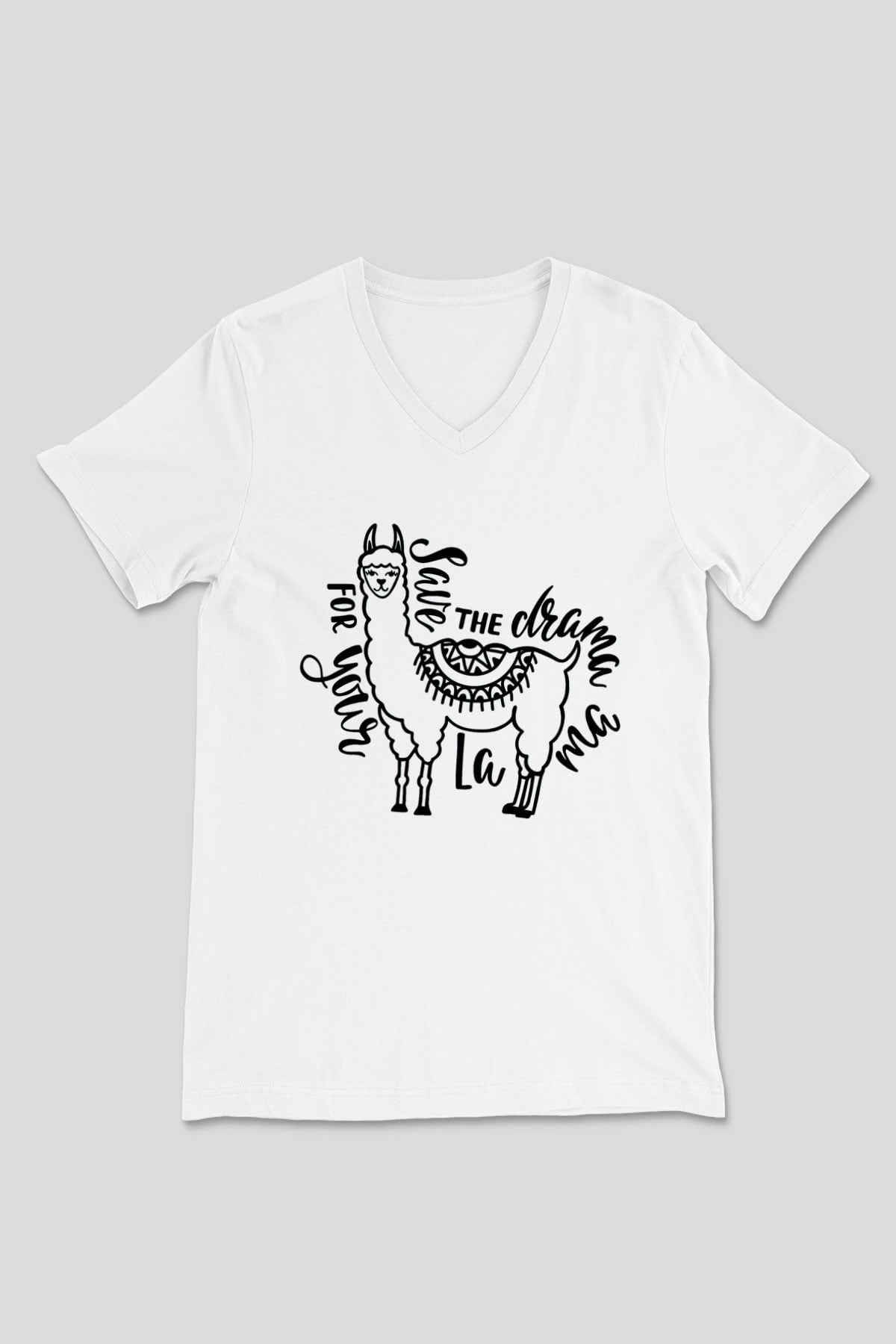 Lama Beyaz Unisex V Yaka Tişört T-Shirt