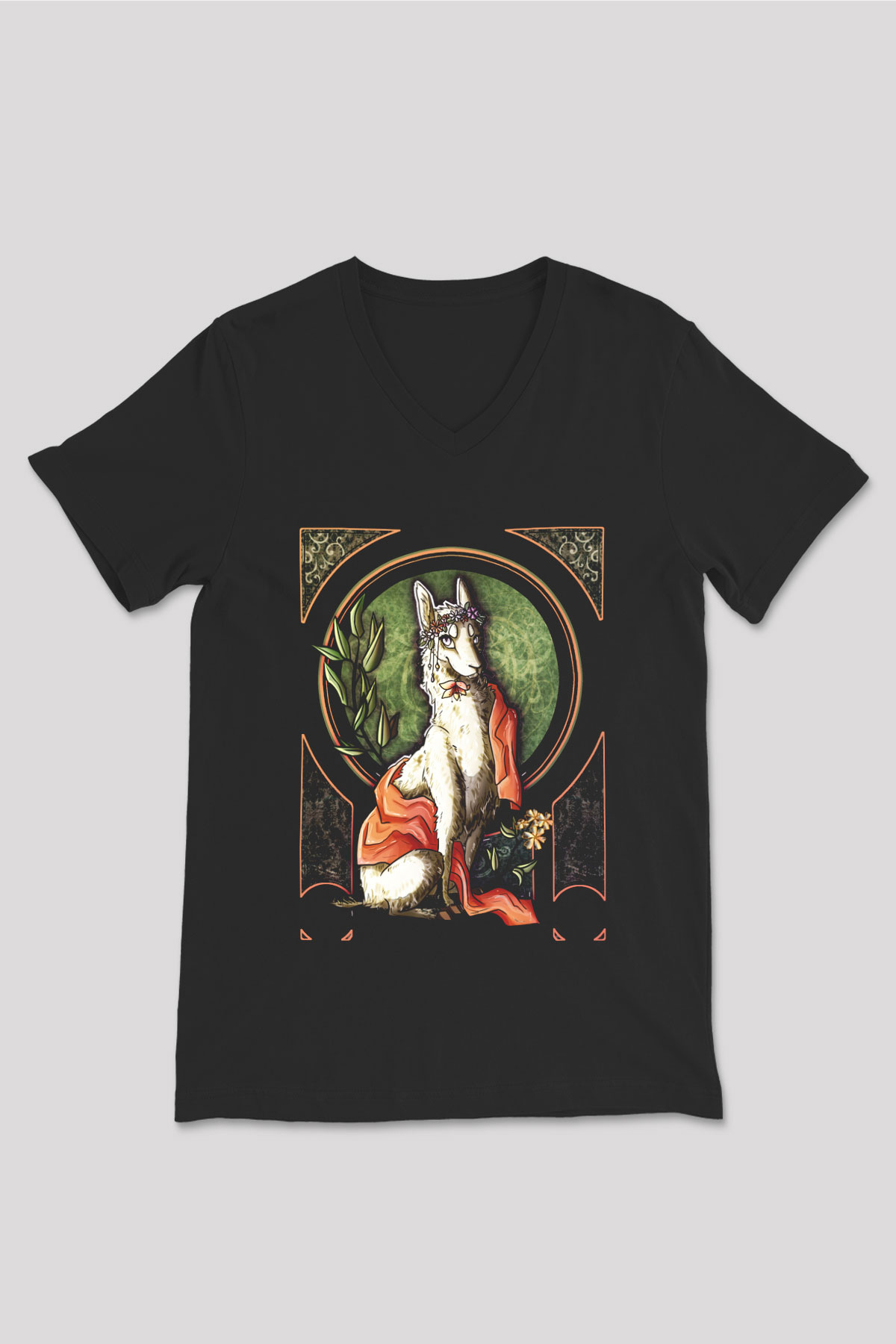 Lama Siyah Unisex V Yaka Tişört T-Shirt