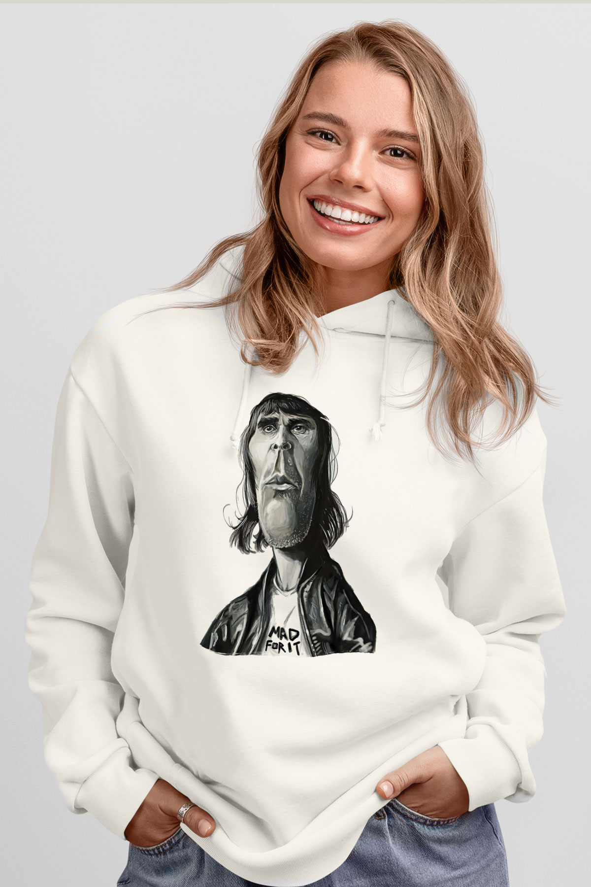Lan Brown Baskılı Beyaz Unisex Kapüşonlu Sweatshirt
