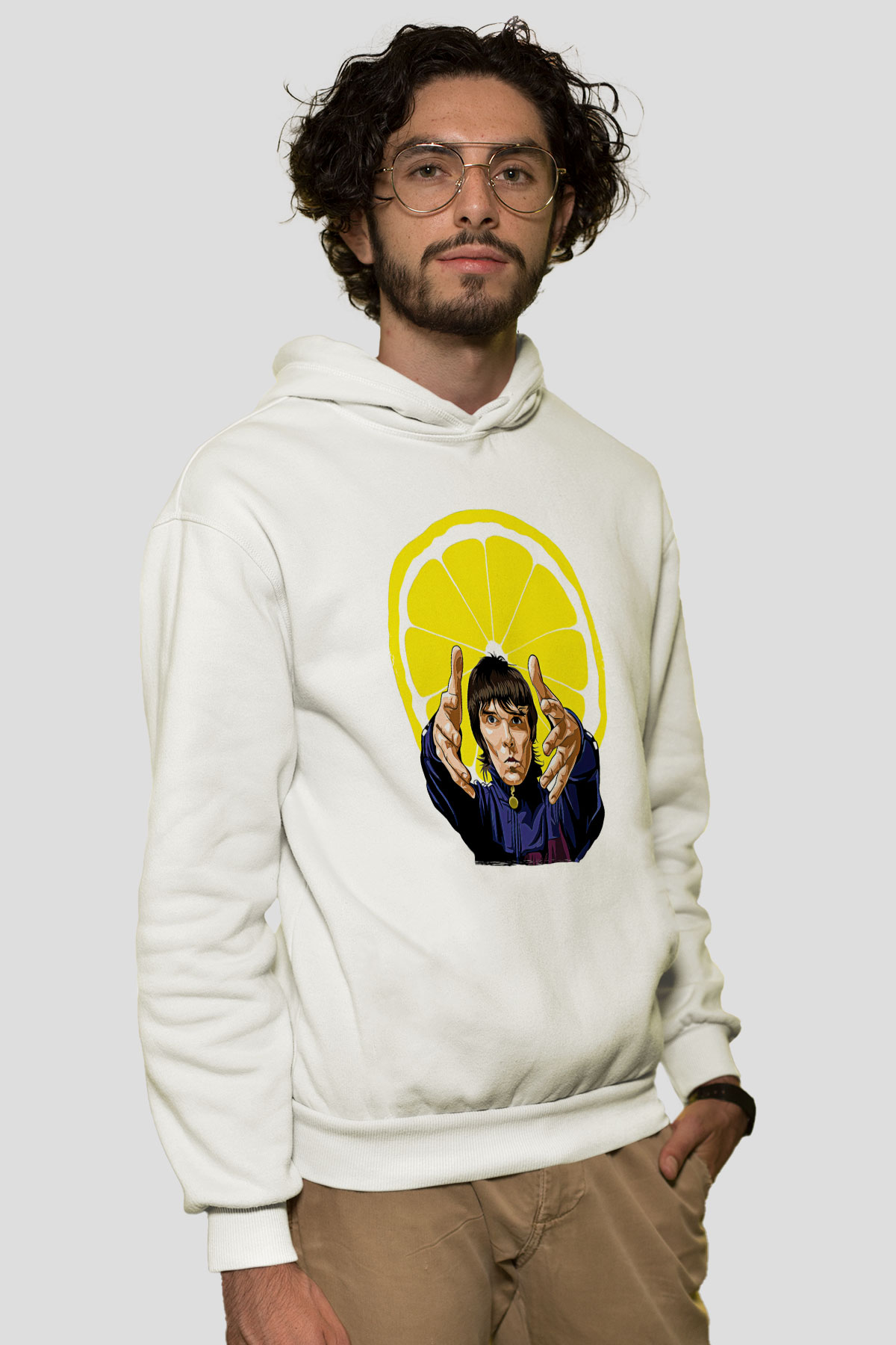 Lan Brown Baskılı Beyaz Unisex Kapüşonlu Sweatshirt