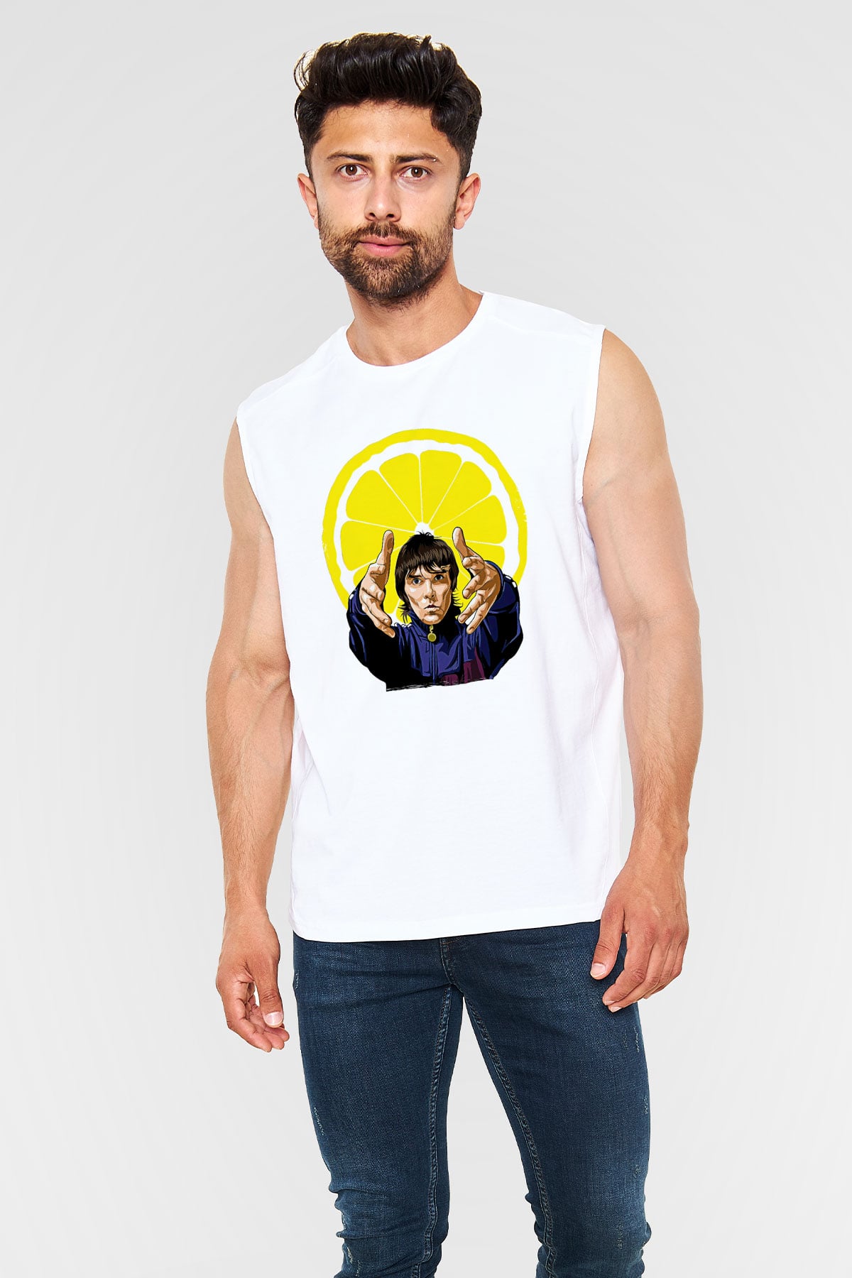 Lan Brown Baskılı Beyaz Unisex Kolsuz Tişört - Tshirt