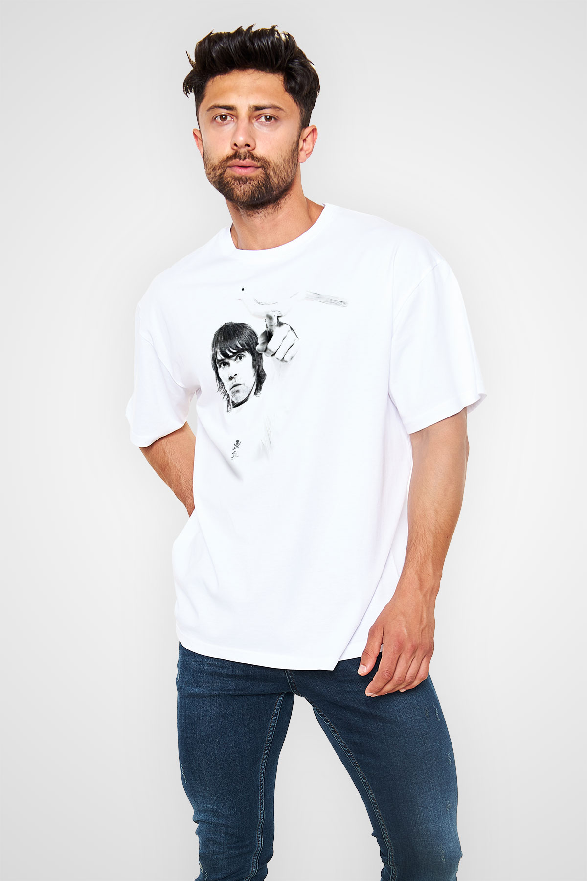 Lan Brown Baskılı Beyaz Unisex Oversize Tişört - Tshirt