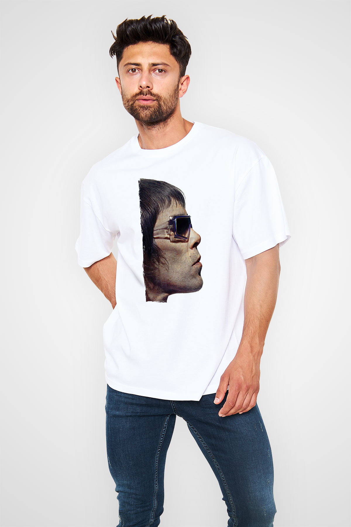 Lan Brown Baskılı Beyaz Unisex Oversize Tişört - Tshirt