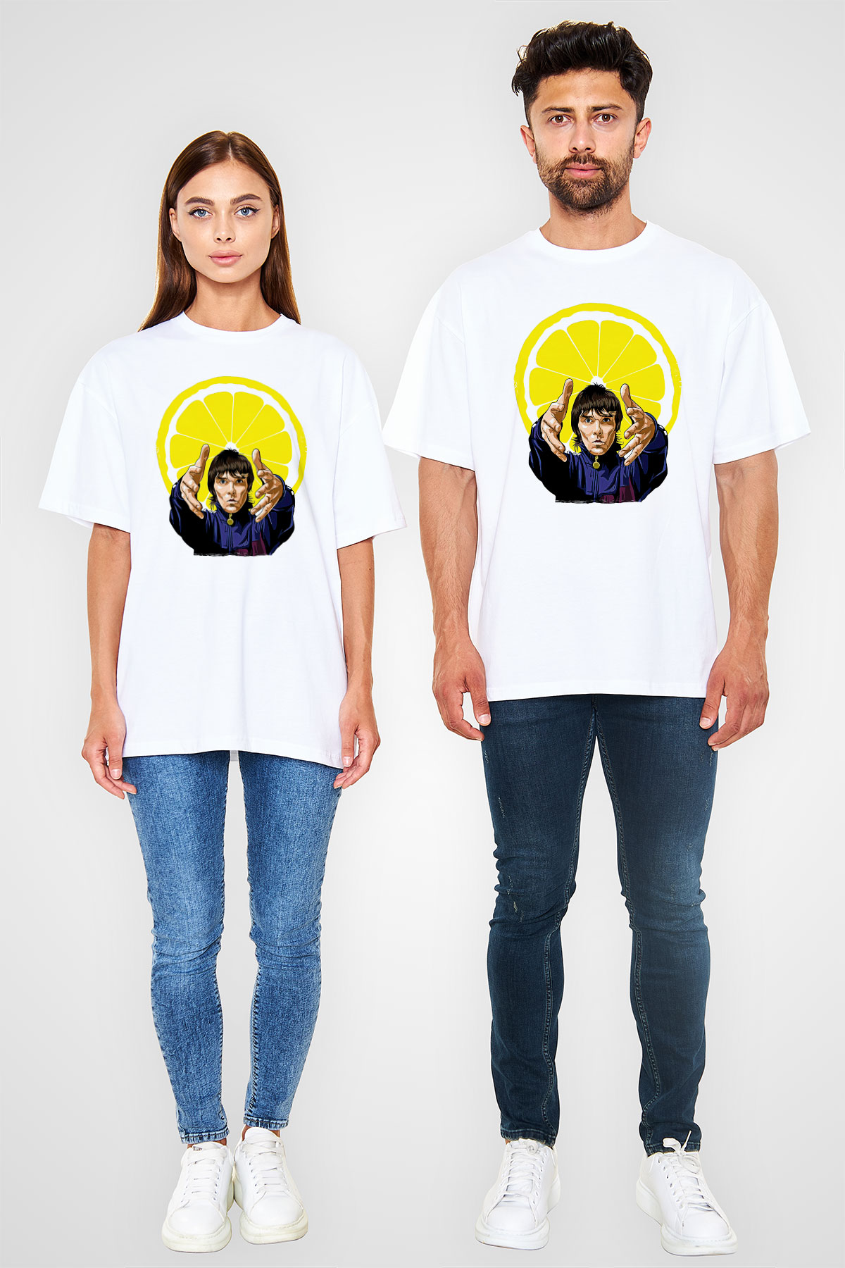 Lan Brown Baskılı Beyaz Unisex Oversize Tişört - Tshirt