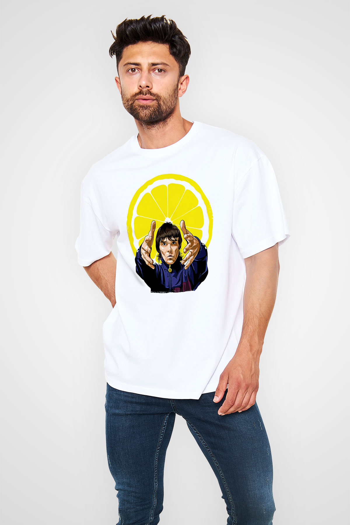 Lan Brown Baskılı Beyaz Unisex Oversize Tişört - Tshirt