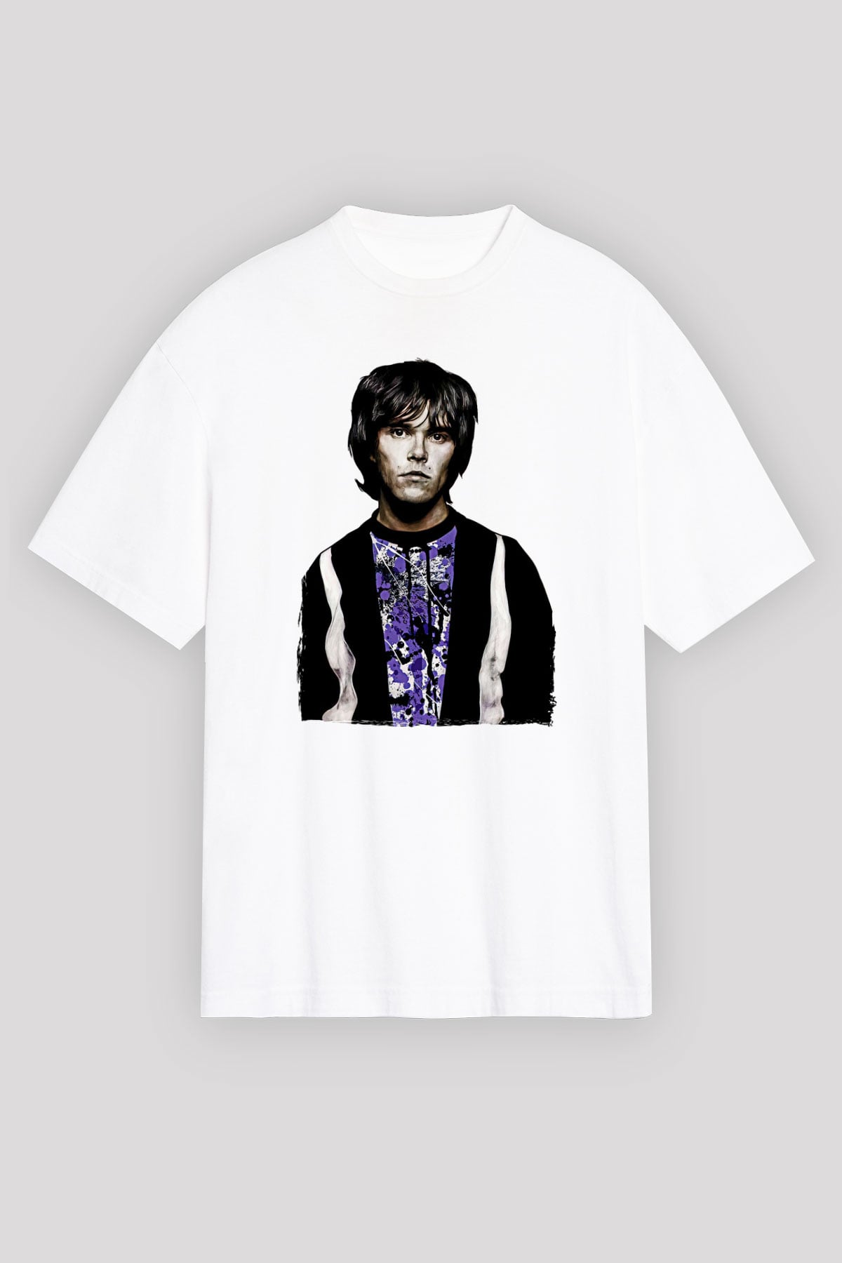 Lan Brown Baskılı Beyaz Unisex Oversize Tişört - Tshirt