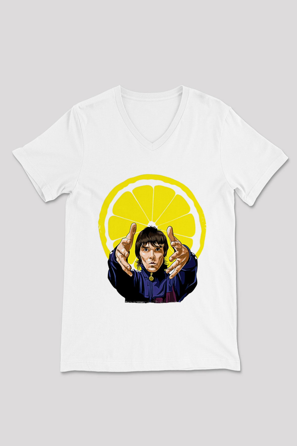 Lan Brown Baskılı Beyaz Unisex V Yaka Tişört - Tshirt