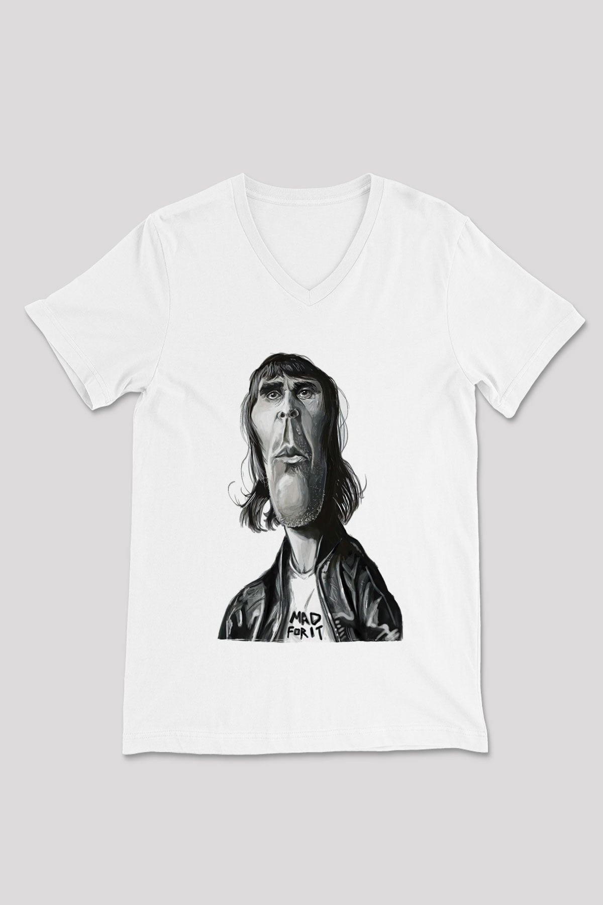 Lan Brown Baskılı Beyaz Unisex V Yaka Tişört - Tshirt