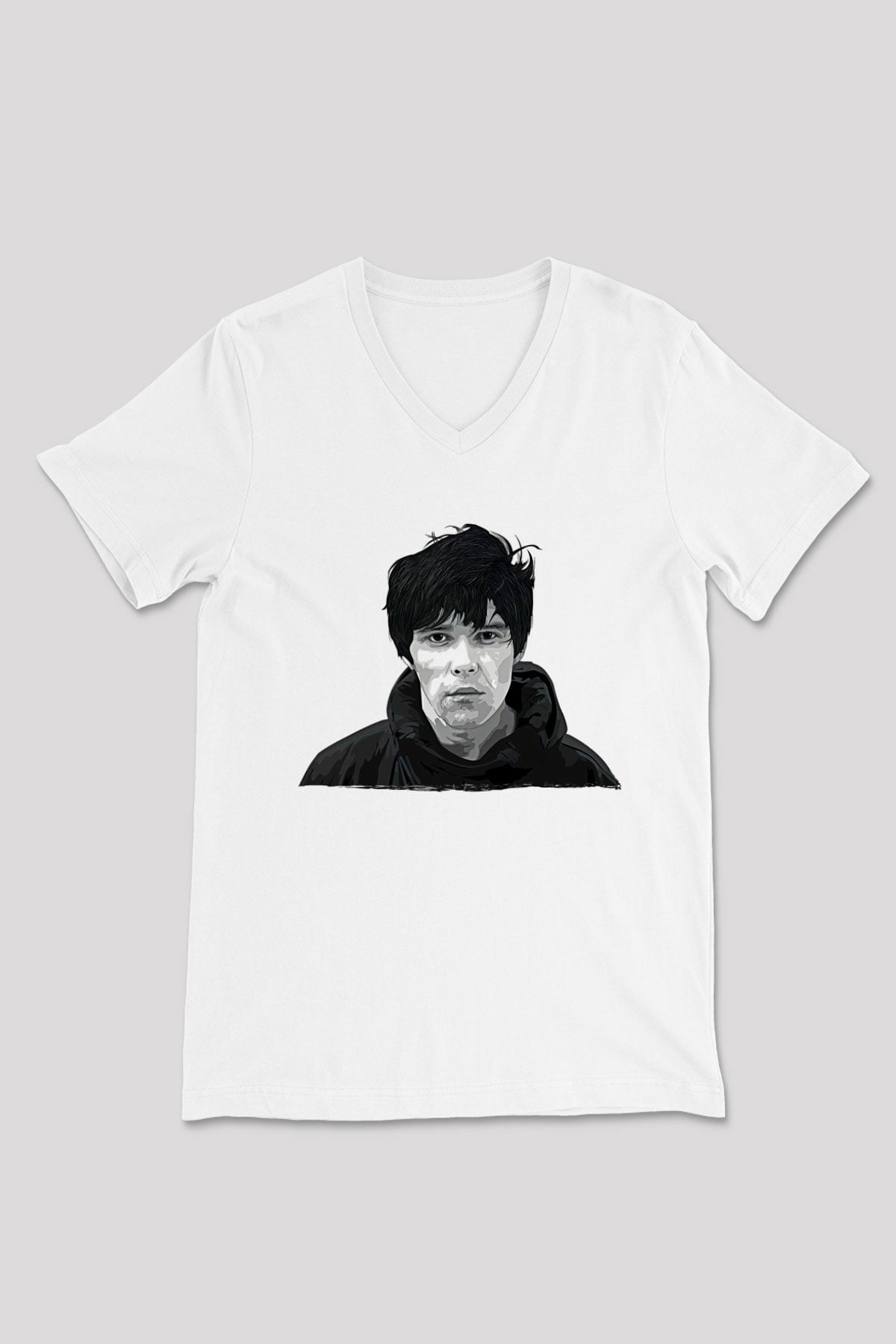 Lan Brown Baskılı Beyaz Unisex V Yaka Tişört - Tshirt