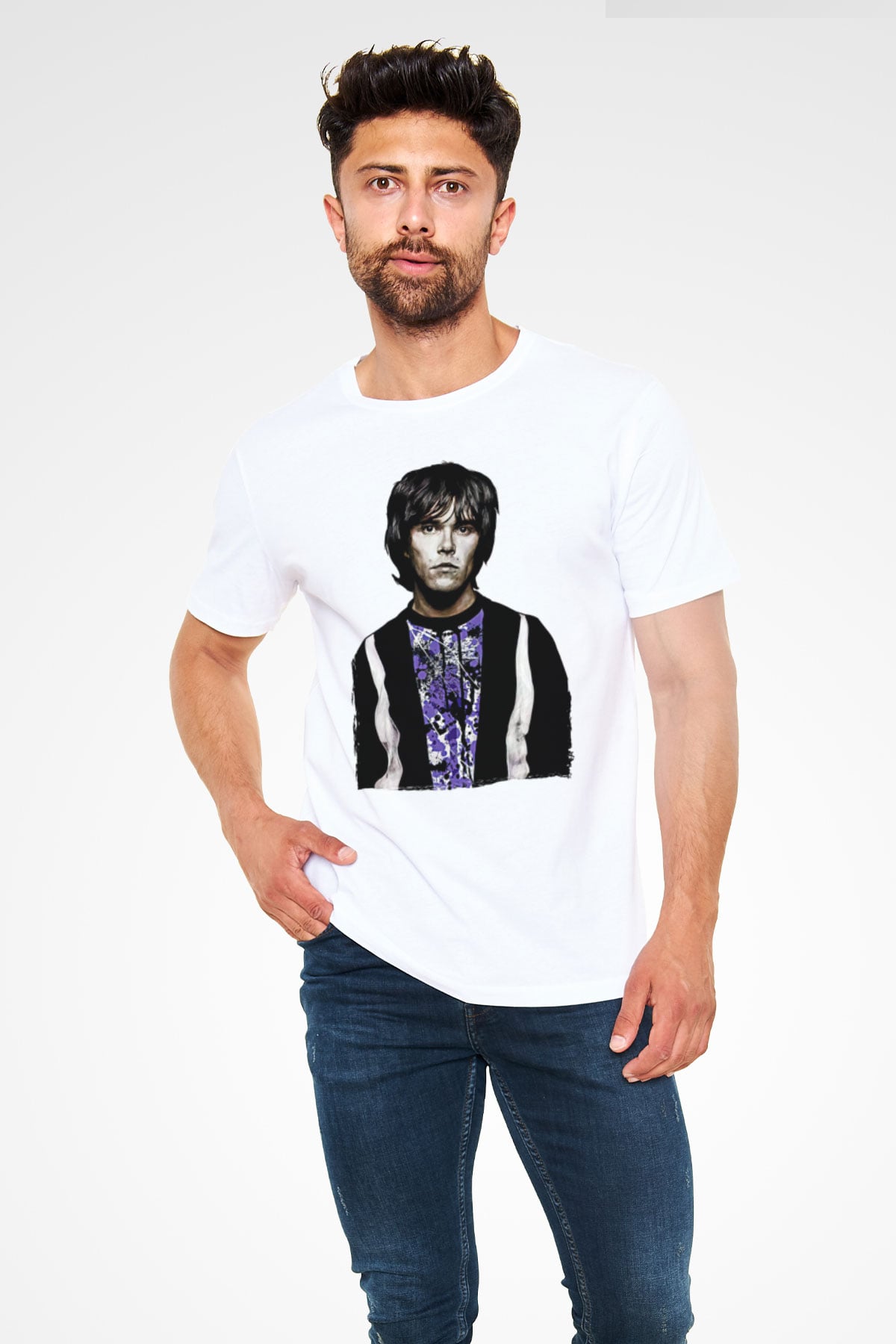 Lan Brown Baskılı Unisex Beyaz Tişört - Tshirt