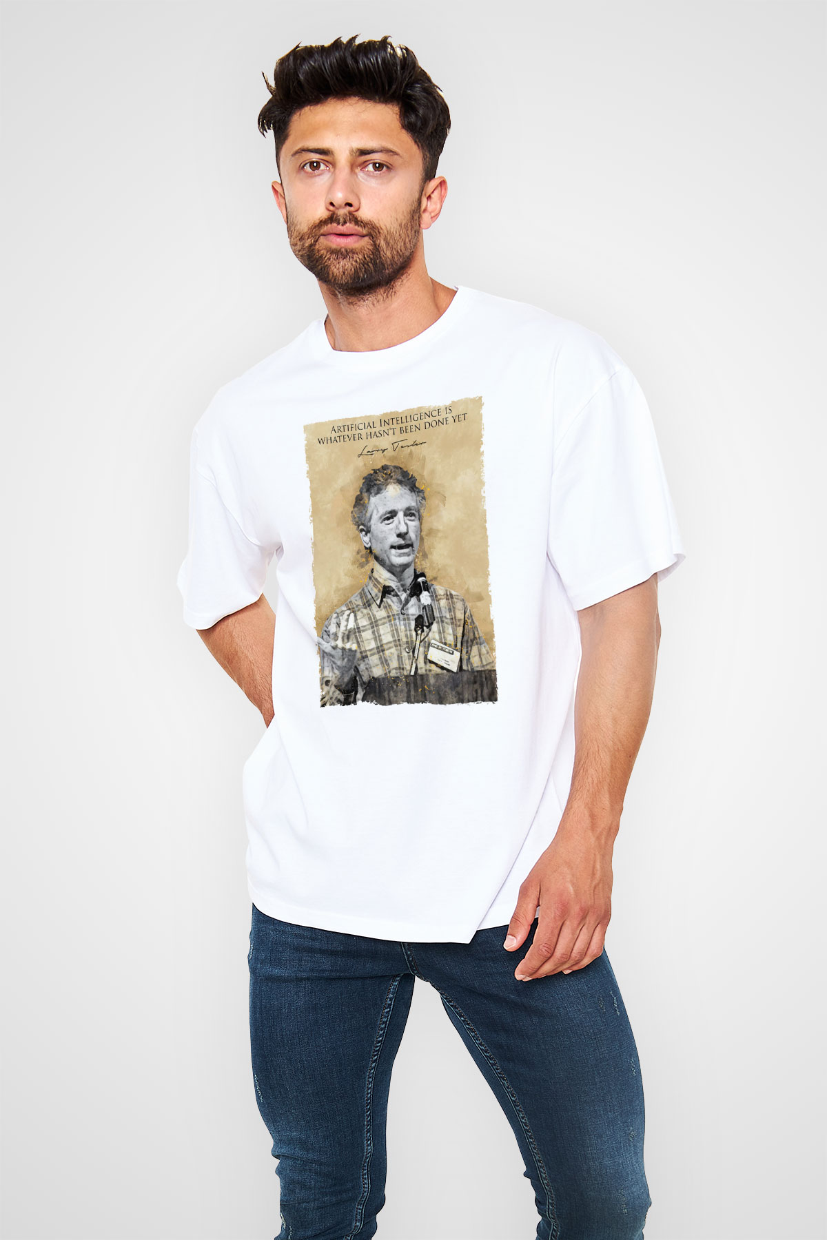 Larry Tesler Alıntı Baskılı Unisex Oversize Beyaz Tişört - Tshirt