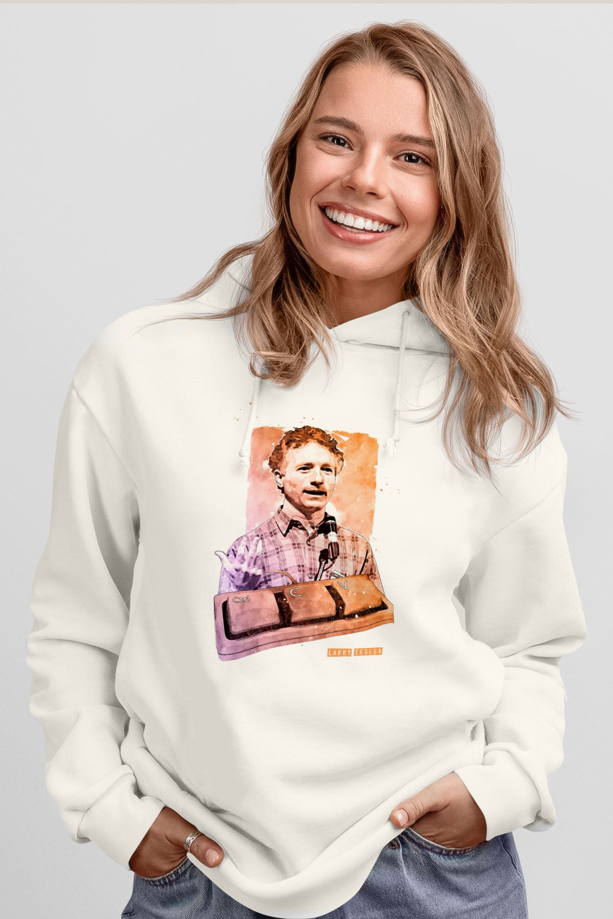 Larry Tesler Baskılı Unisex Ekru Hoodie