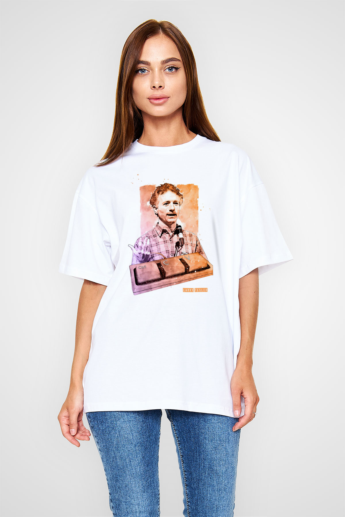 Larry Tesler Baskılı Unisex Oversize Beyaz Tişört - Tshirt