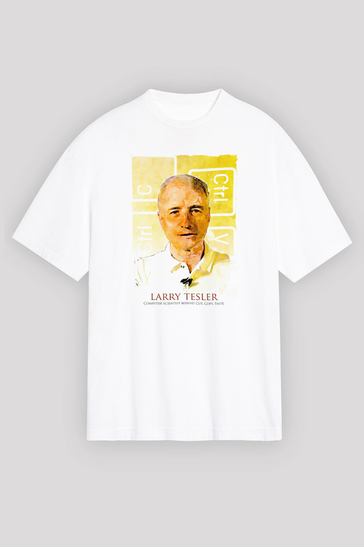 Larry Tesler Renkli Portre Baskılı Unisex Oversize Beyaz Tişört - Tshirt
