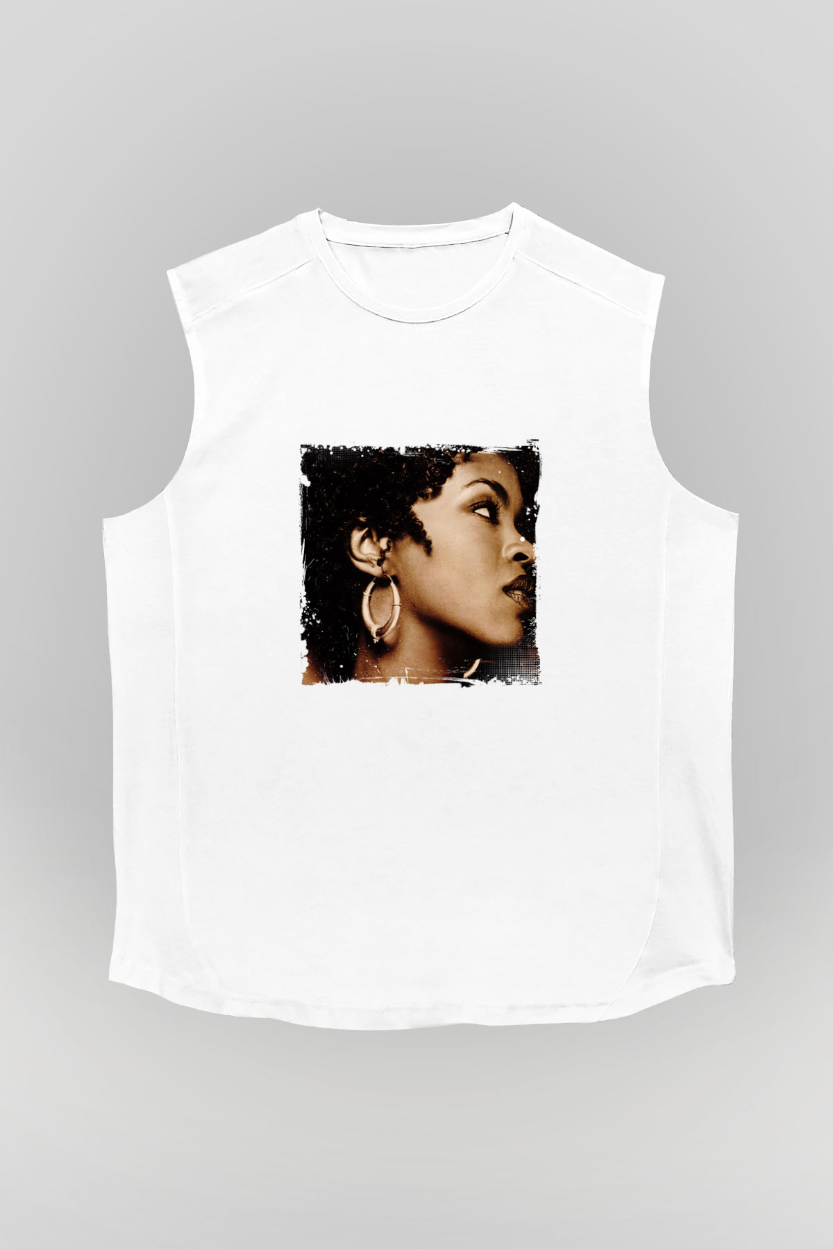 Lauryn Hill Baskılı Unisex Beyaz Kolsuz Tişört