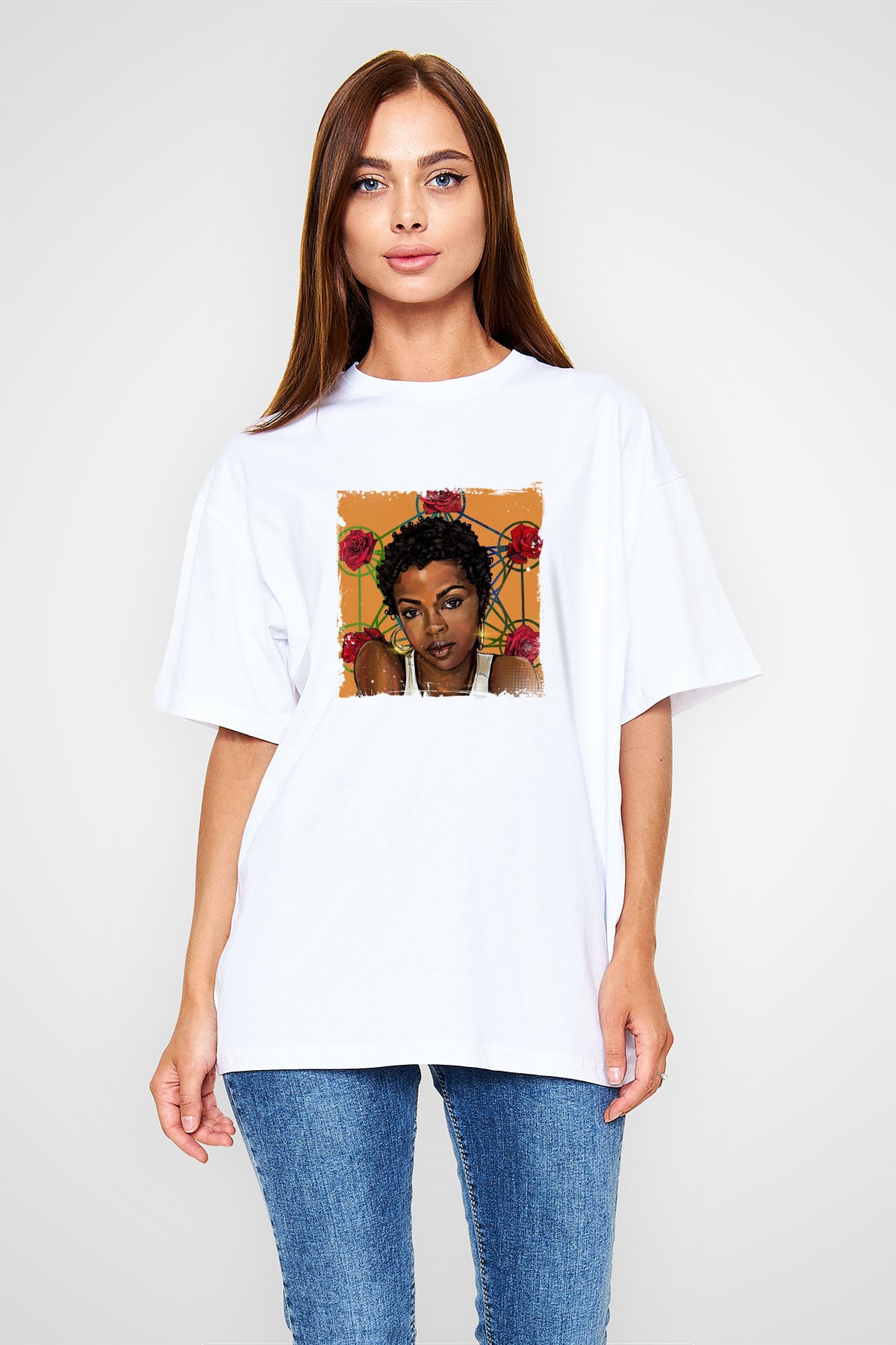 Lauryn Hill Baskılı Unisex Beyaz Tişört
