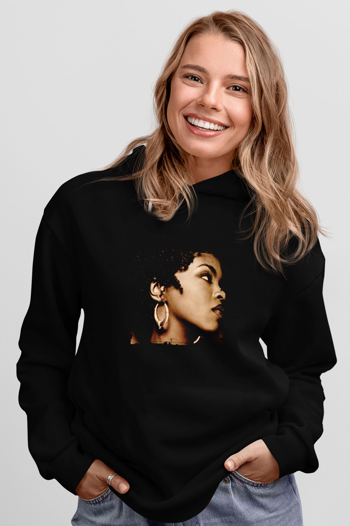 Lauryn Hill Baskılı Unisex Siyah Hoodie