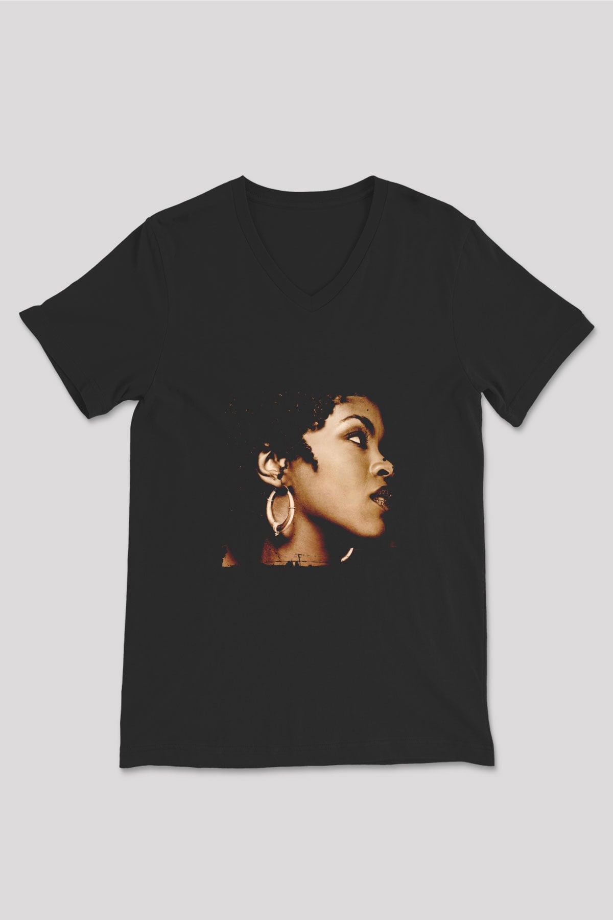 Lauryn Hill Baskılı Unisex Siyah V Yaka Tişört