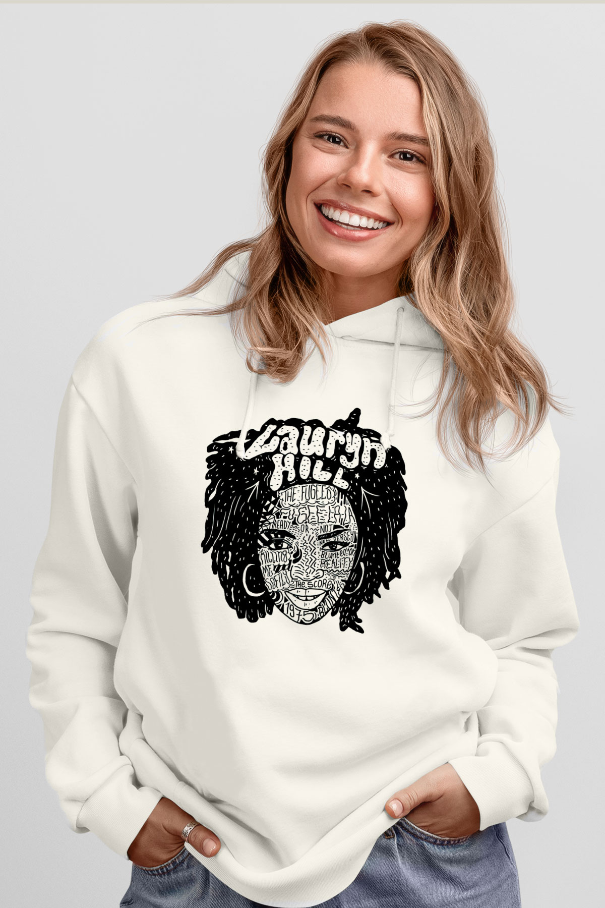 Lauryn Hill Beyaz Unisex Kapşonlu Sweatshirt