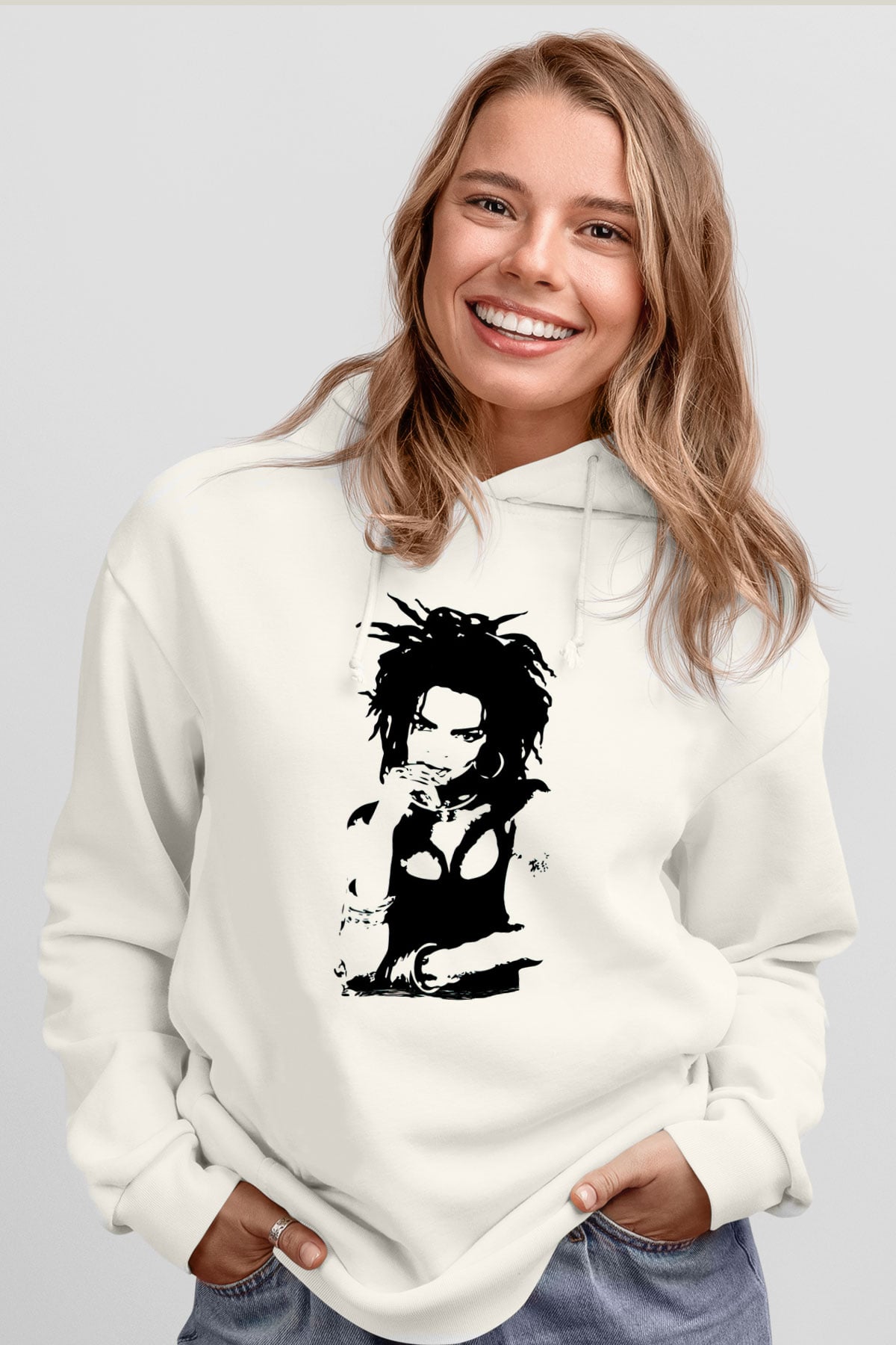 Lauryn Hill Beyaz Unisex Kapüşonlu Sweatshirt