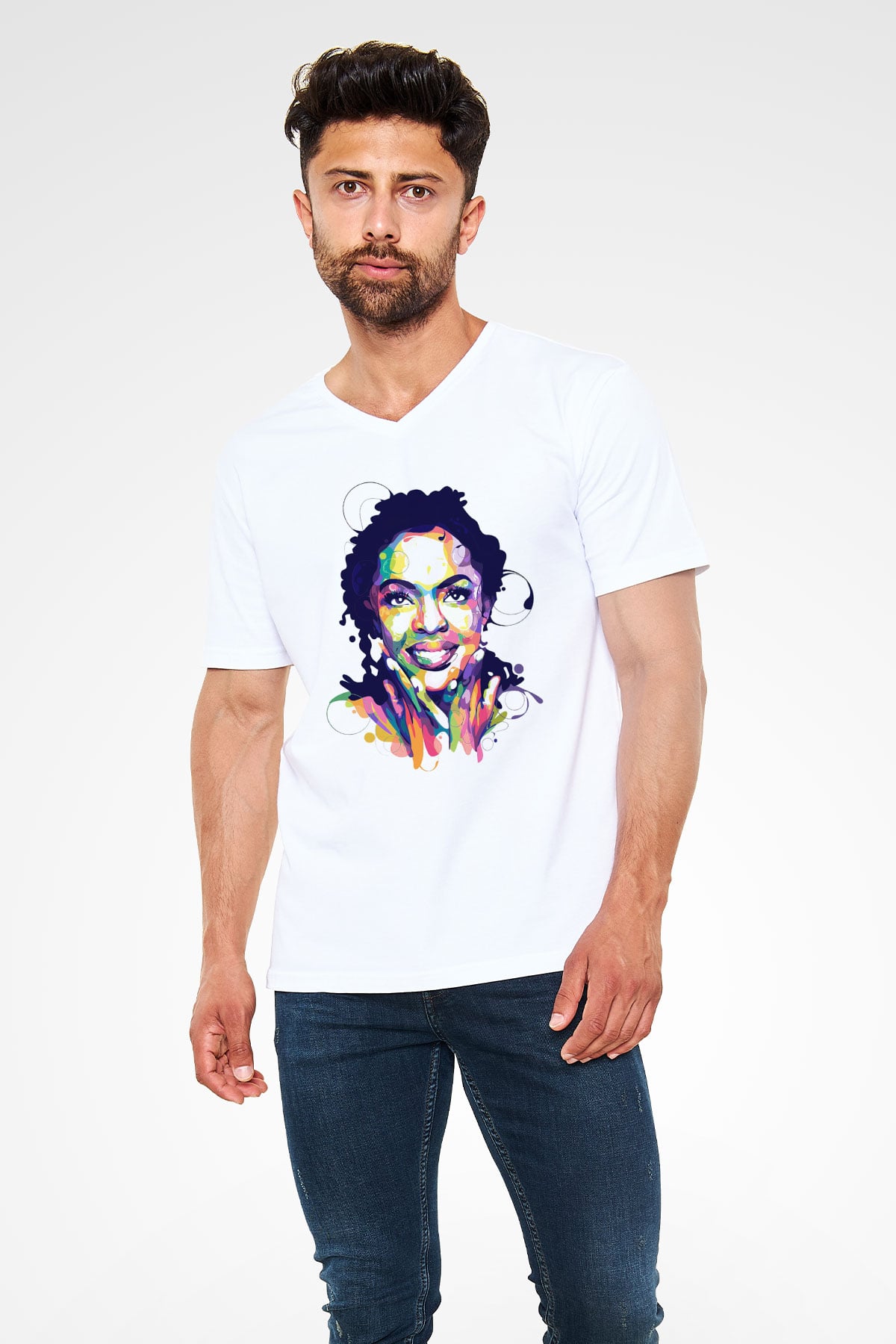 Lauryn Hill Beyaz Unisex V Yaka Tişört