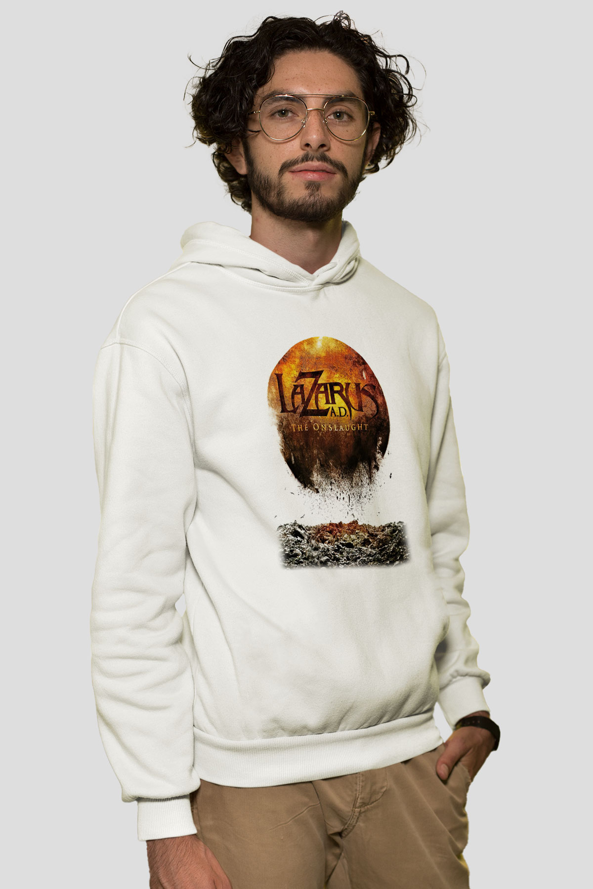Lazarus A.D. Beyaz Unisex Kapşonlu Sweatshirt