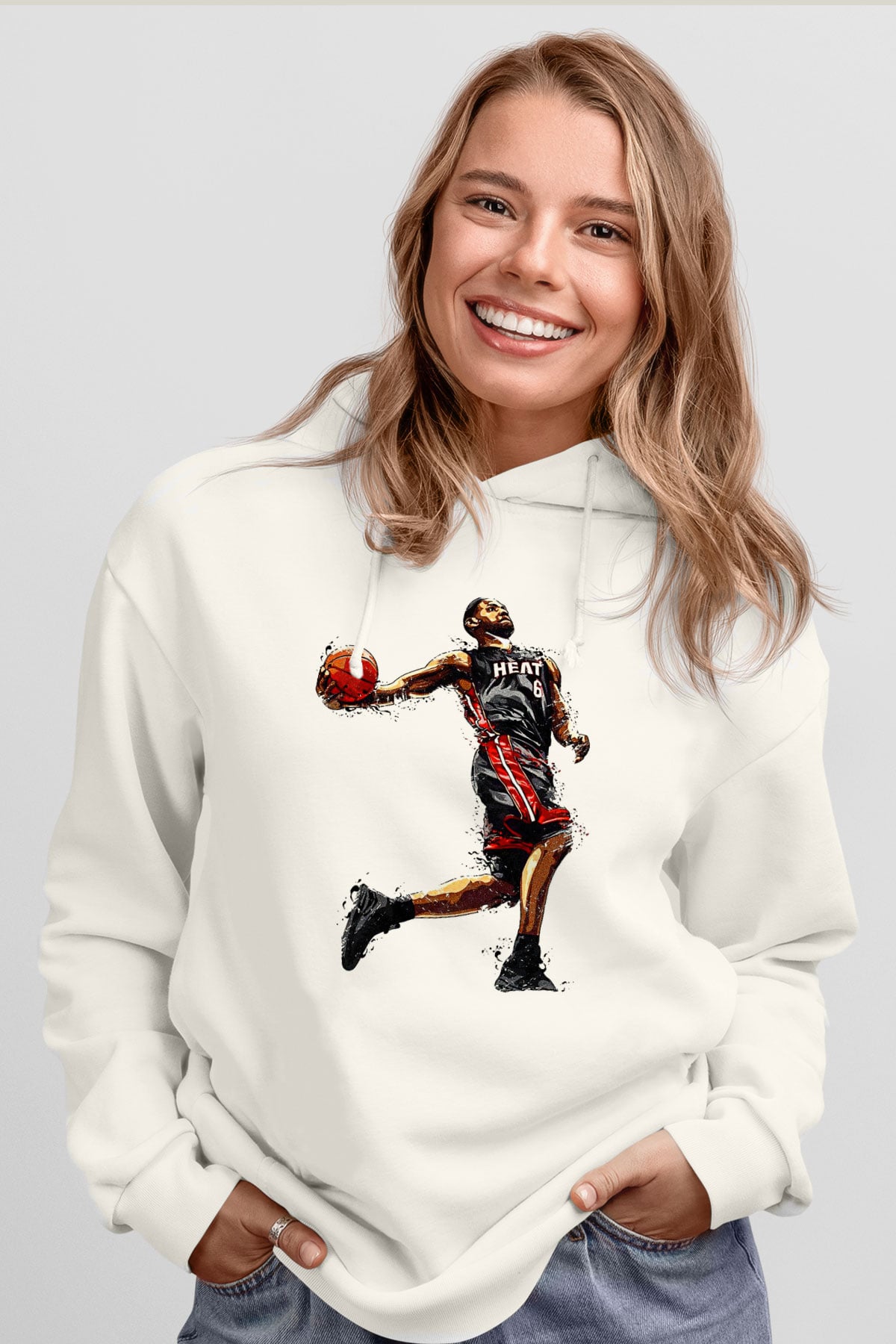 Lebron James Baskılı Beyaz Unisex Kapüşonlu Sweatshirt