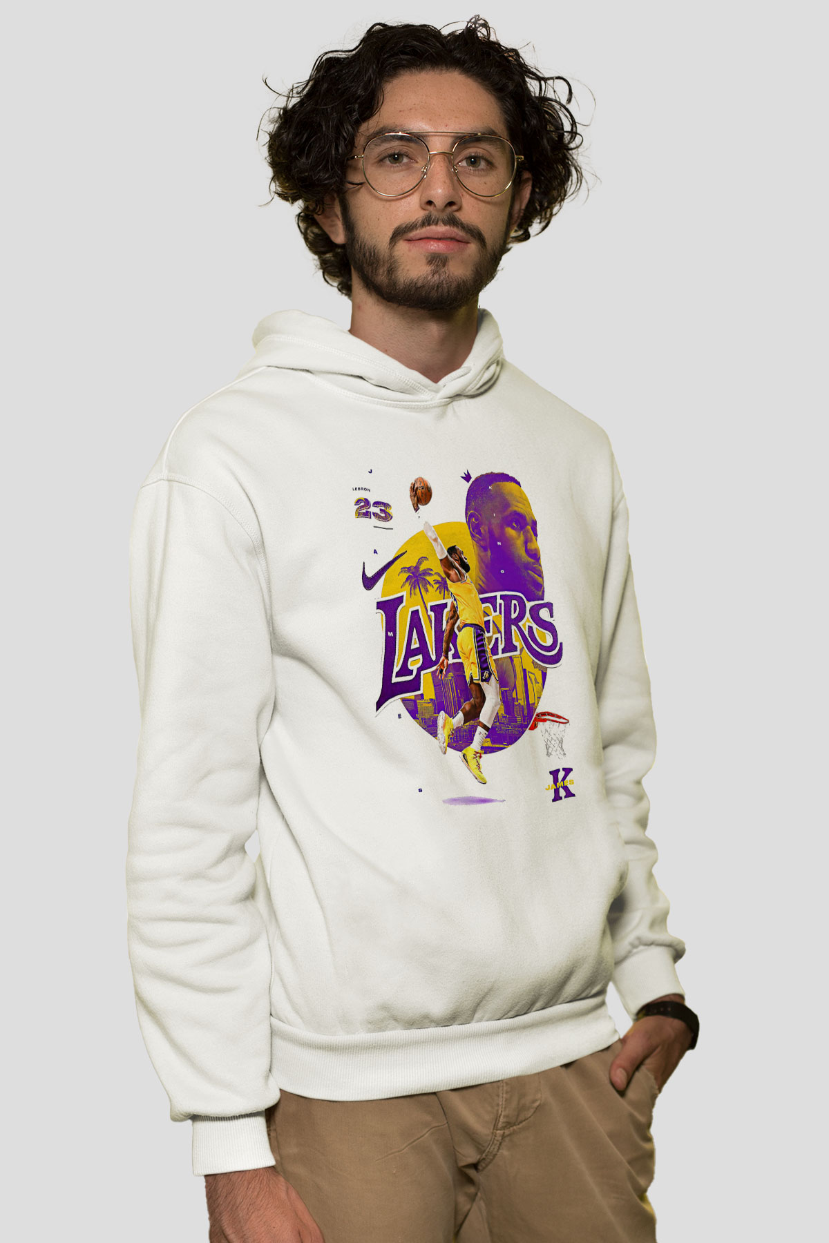 Lebron James Baskılı Beyaz Unisex Kapüşonlu Sweatshirt