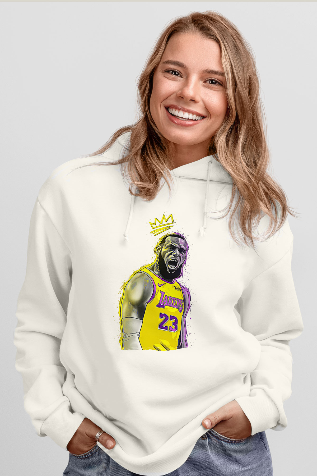 Lebron James Baskılı Beyaz Unisex Kapüşonlu Sweatshirt