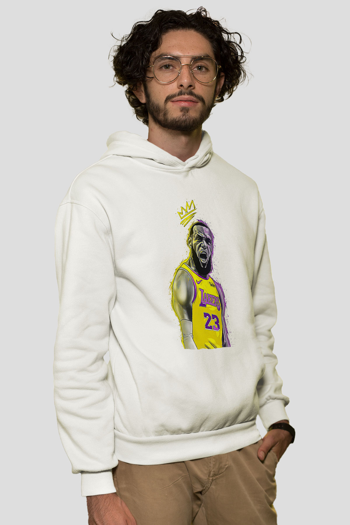 Lebron James Baskılı Beyaz Unisex Kapüşonlu Sweatshirt