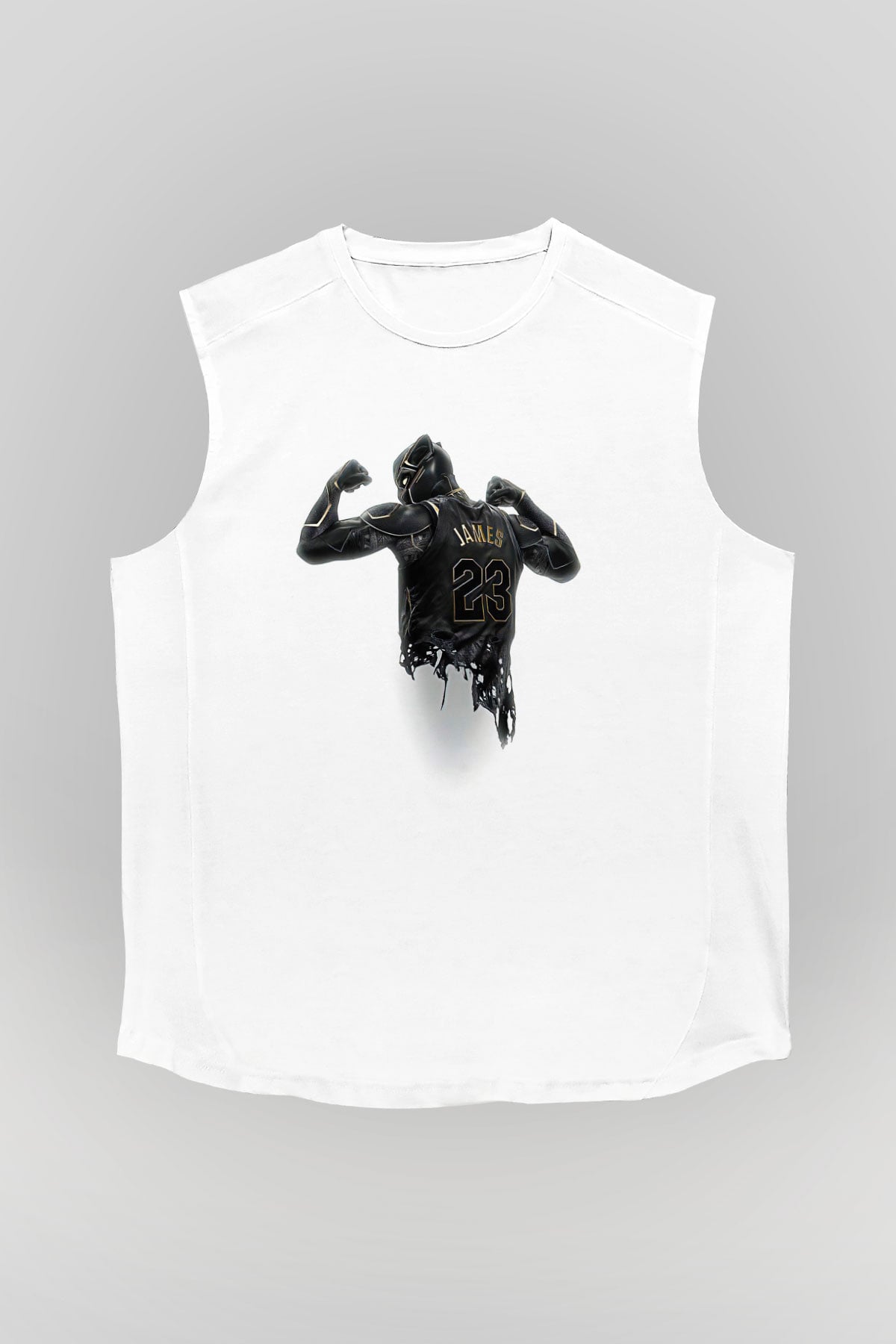 Lebron James Baskılı Beyaz Unisex Kolsuz Tişört - Tshirt