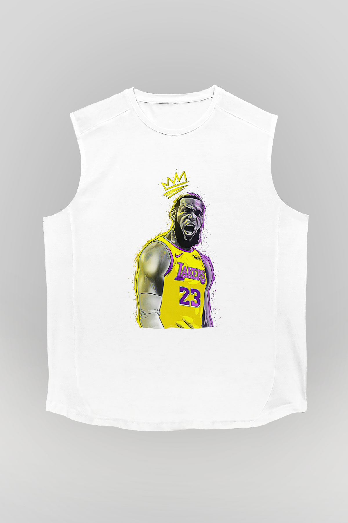 Lebron James Baskılı Beyaz Unisex Kolsuz Tişört - Tshirt