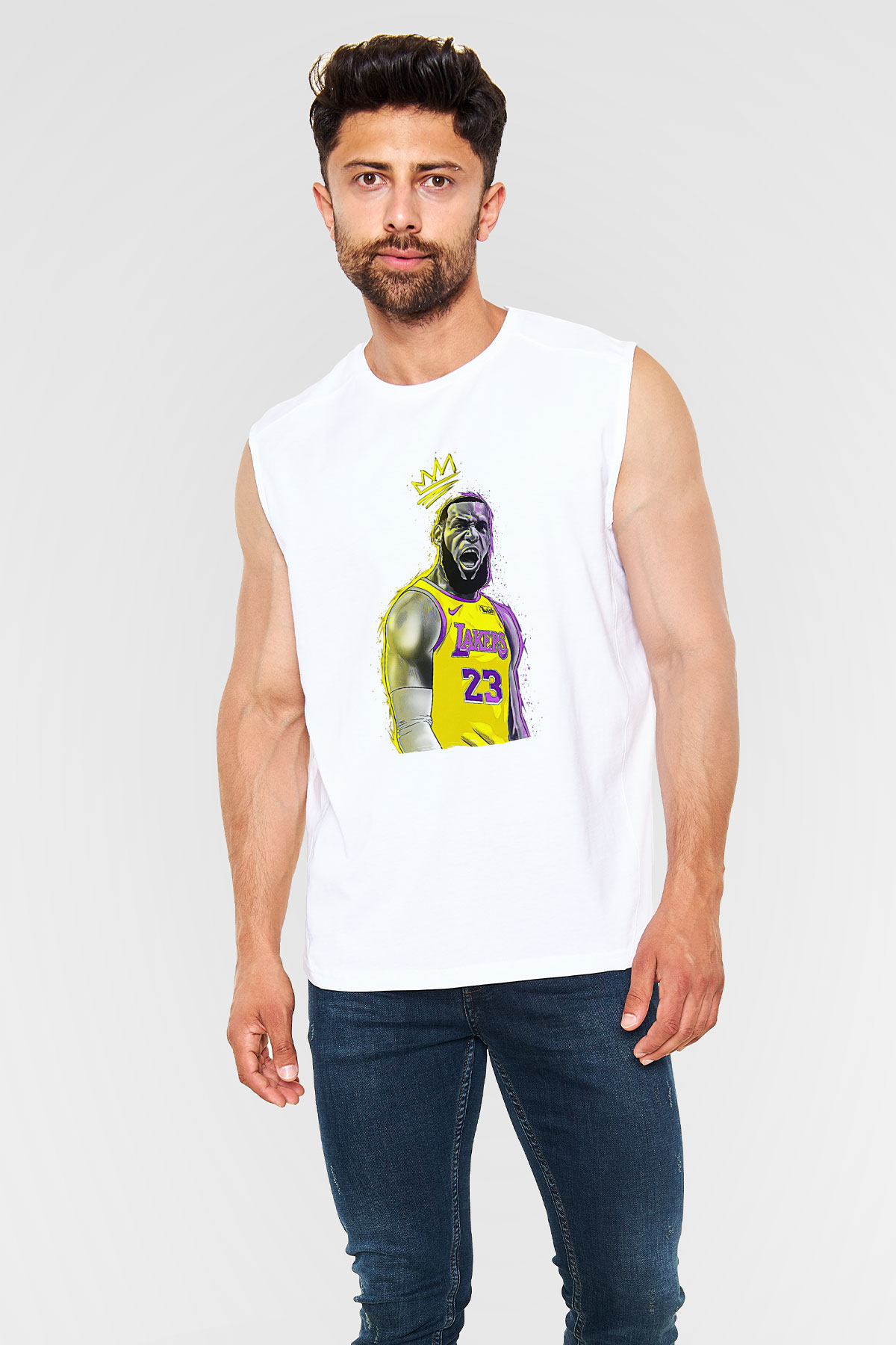 Lebron James Baskılı Beyaz Unisex Kolsuz Tişört - Tshirt