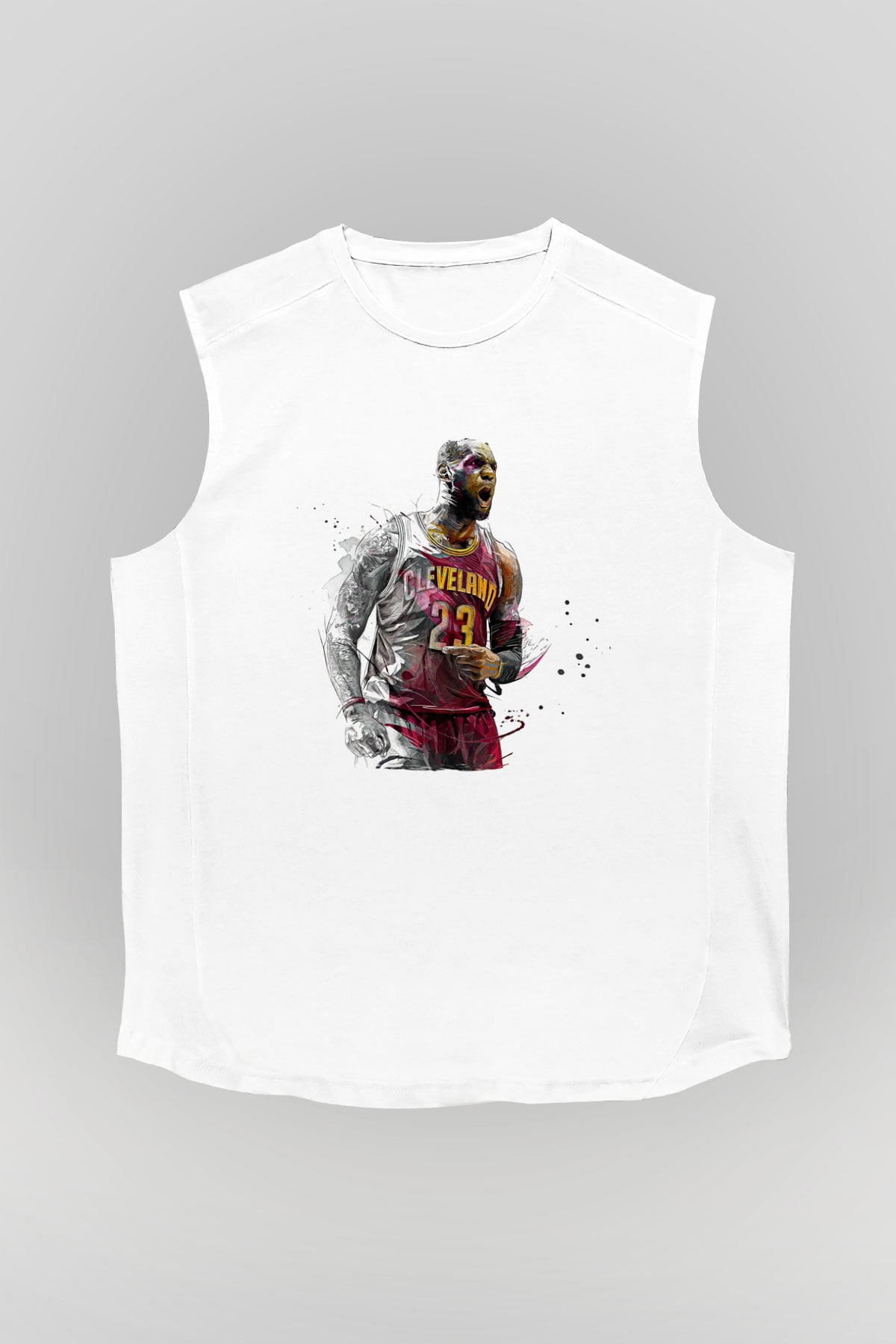 Lebron James Baskılı Beyaz Unisex Kolsuz Tişört - Tshirt