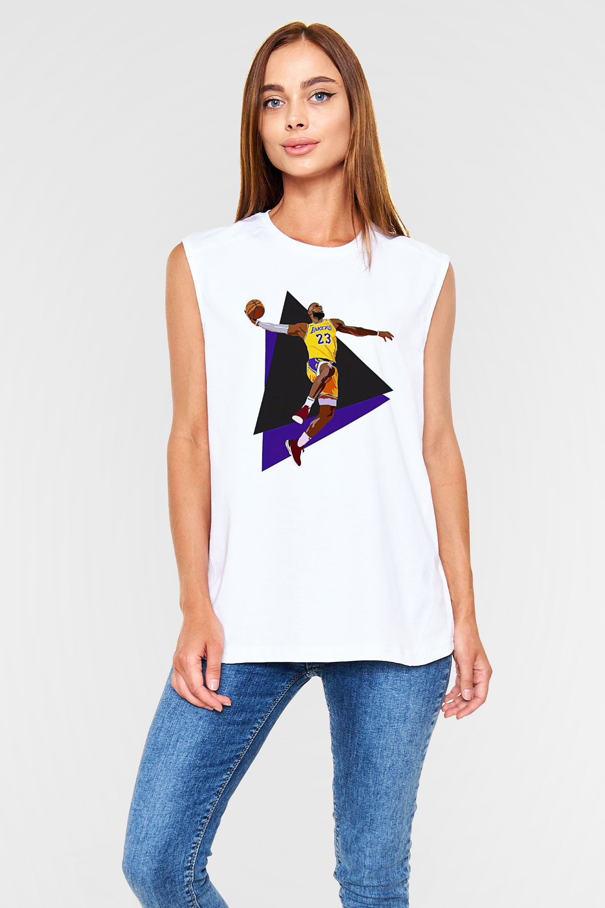 Lebron James Baskılı Beyaz Unisex Kolsuz Tişört - Tshirt