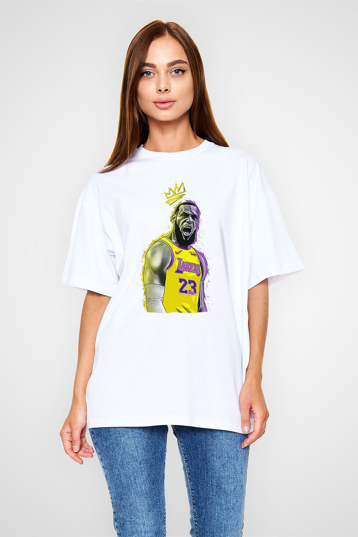 Lebron James Baskılı Beyaz Unisex Oversize Tişört - Tshirt