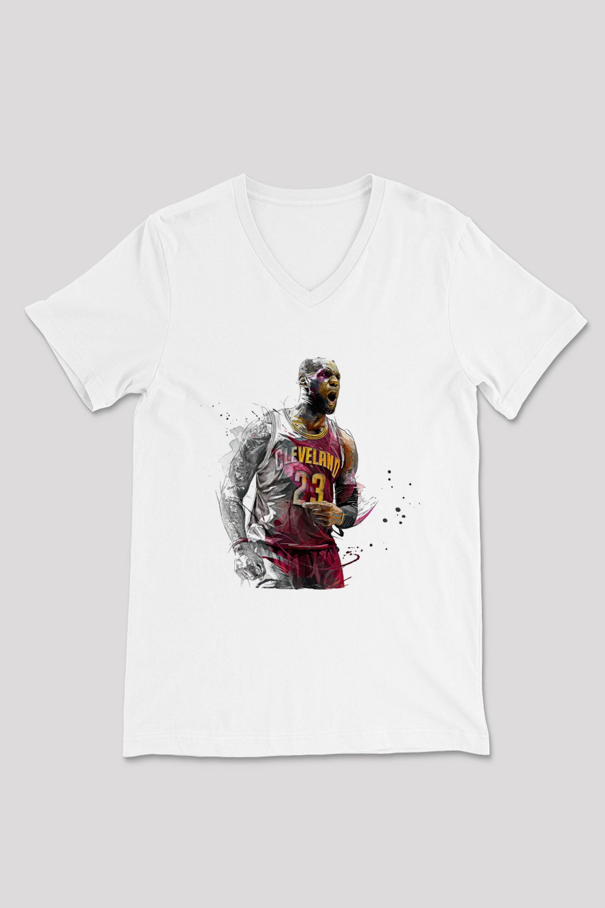 Lebron James Baskılı Beyaz Unisex V Yaka Tişört - Tshirt