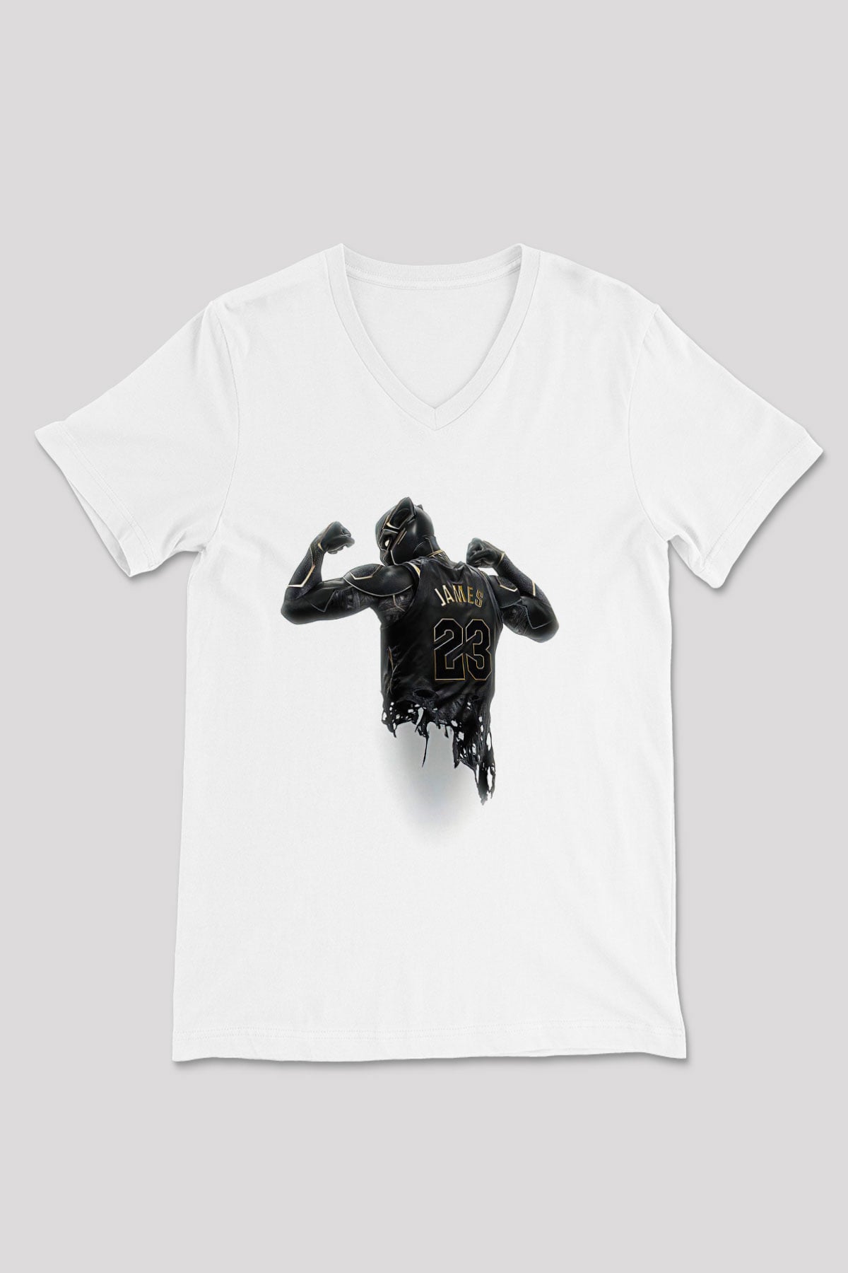 Lebron James Baskılı Beyaz Unisex V Yaka Tişört - Tshirt