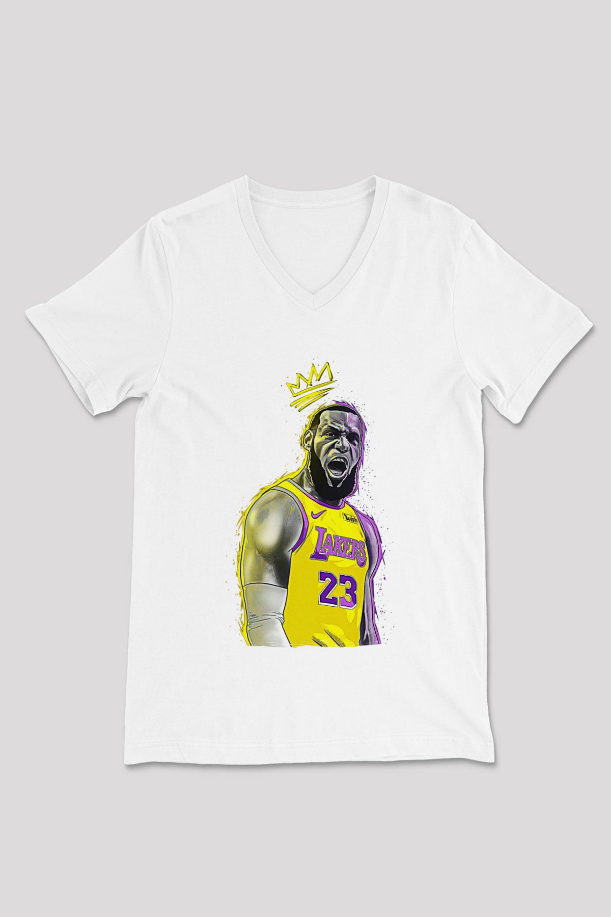 Lebron James Baskılı Beyaz Unisex V Yaka Tişört - Tshirt