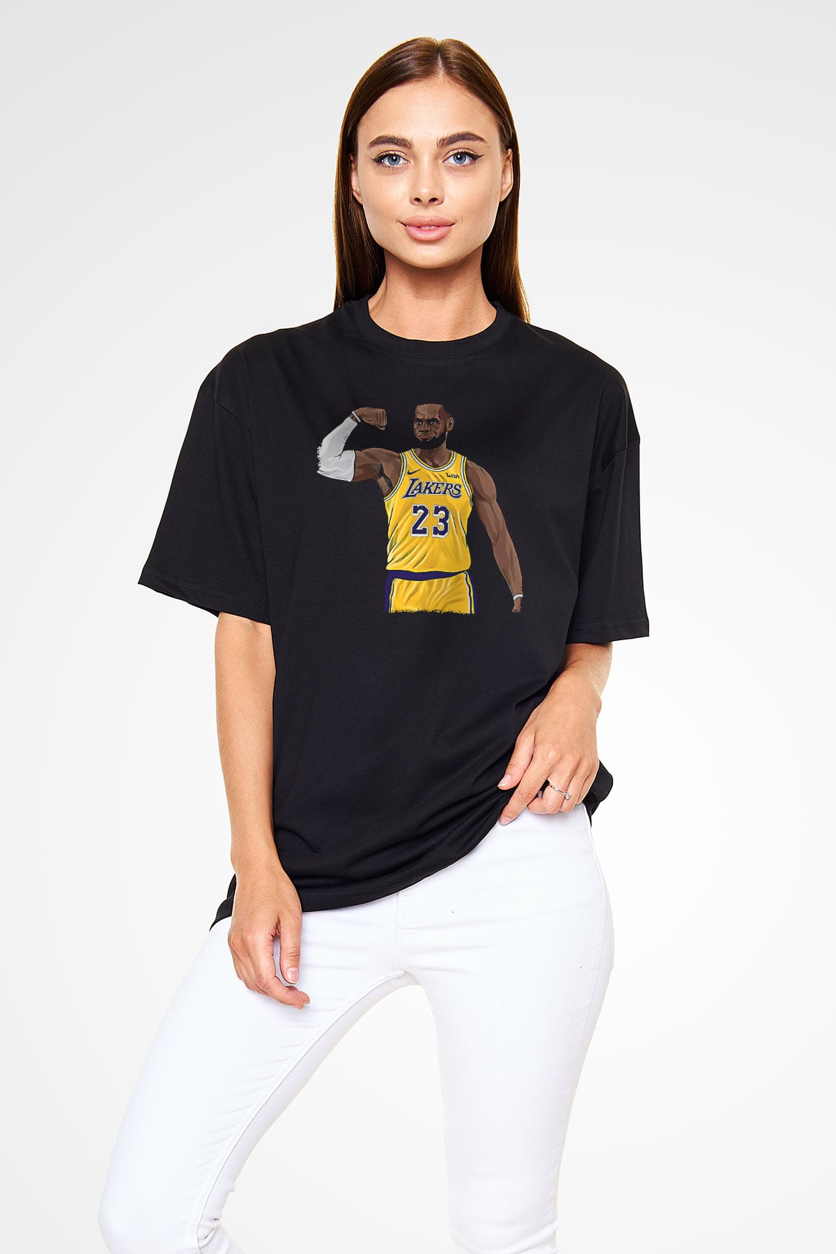 Lebron James Baskılı Unisex Siyah Oversize Tişört - Tshirt