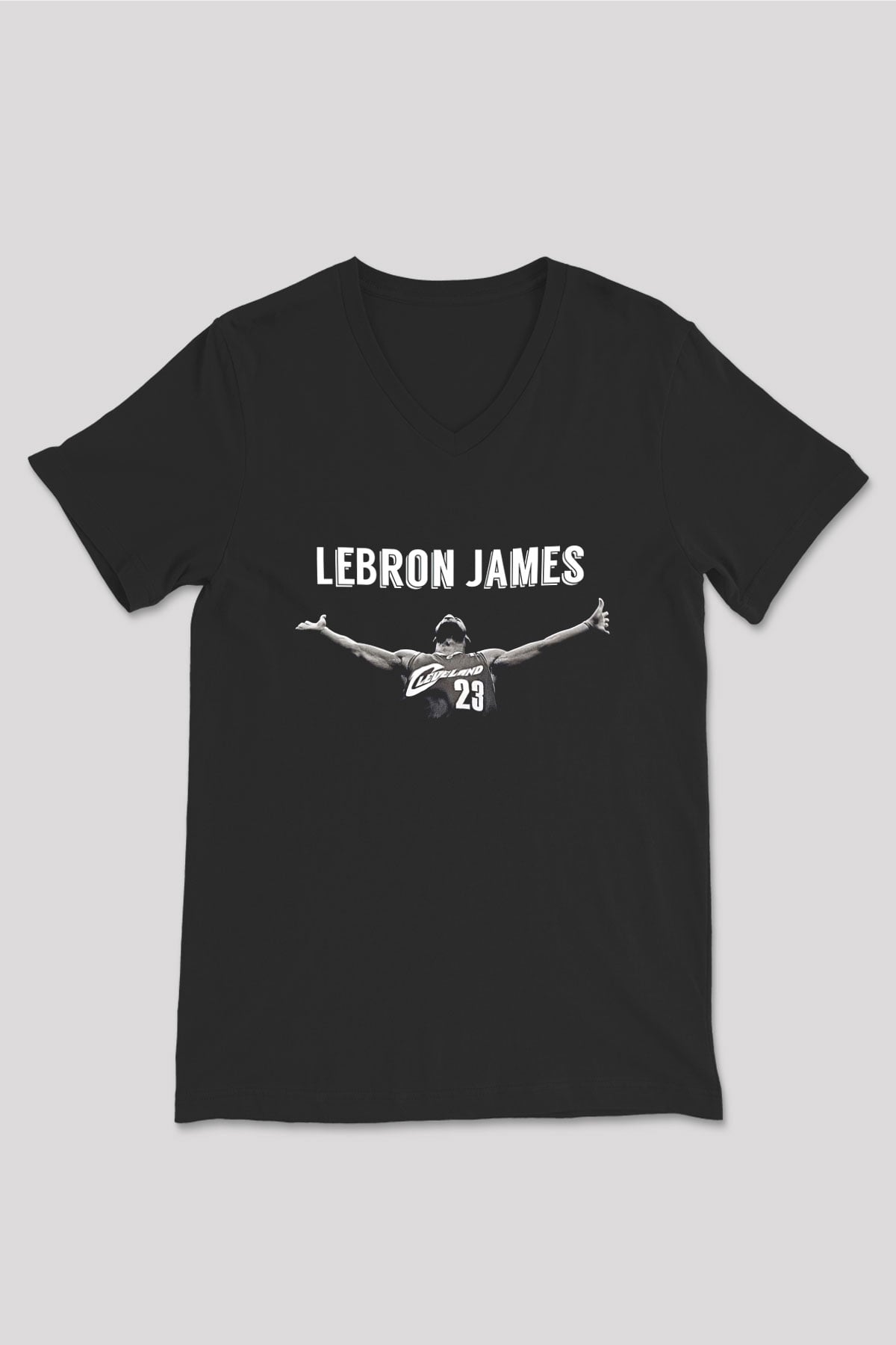Lebron James Baskılı Unisex Siyah V Yaka Tişört - Tshirt