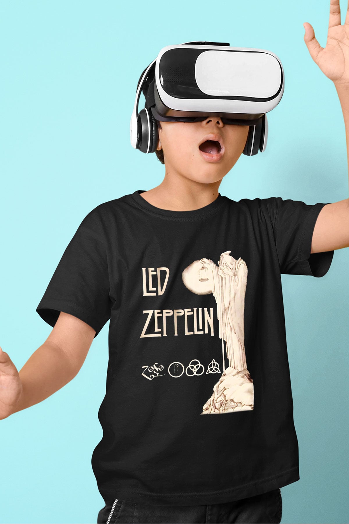 Led Zeppelin Baskılı Siyah Unisex Çocuk Tişört