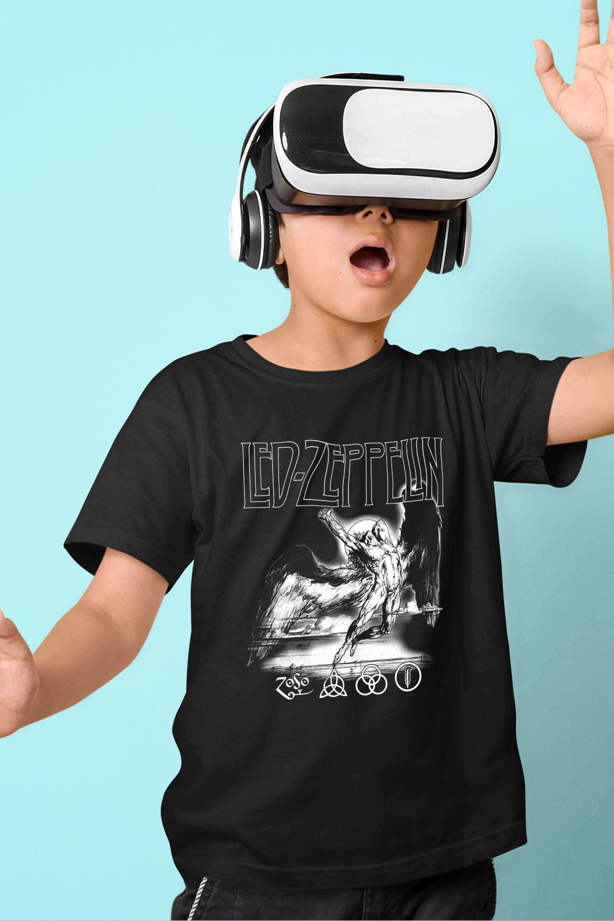 Led Zeppelin Baskılı Siyah Unisex Çocuk Tişört