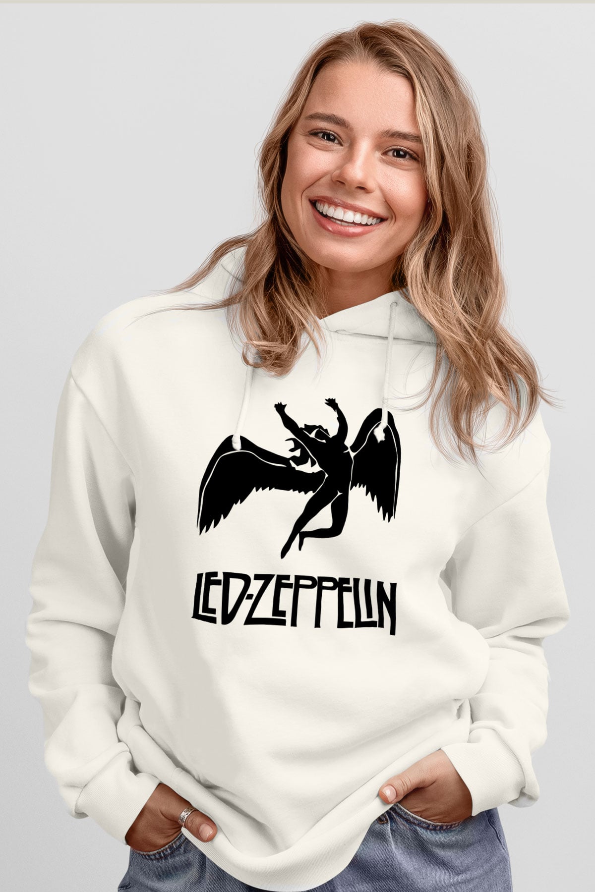 Led Zeppelin Beyaz Unisex Kapşonlu Sweatshirt