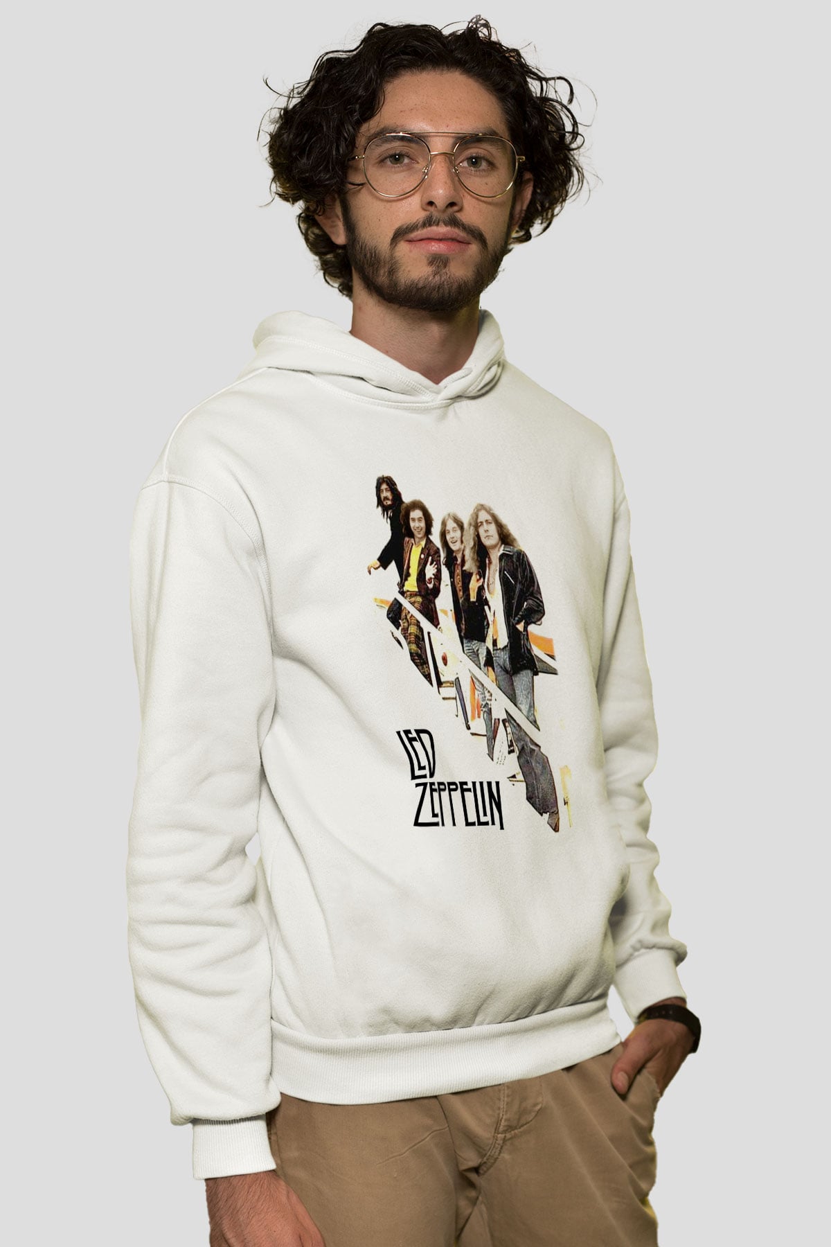 Led Zeppelin Beyaz Unisex Kapşonlu Sweatshirt