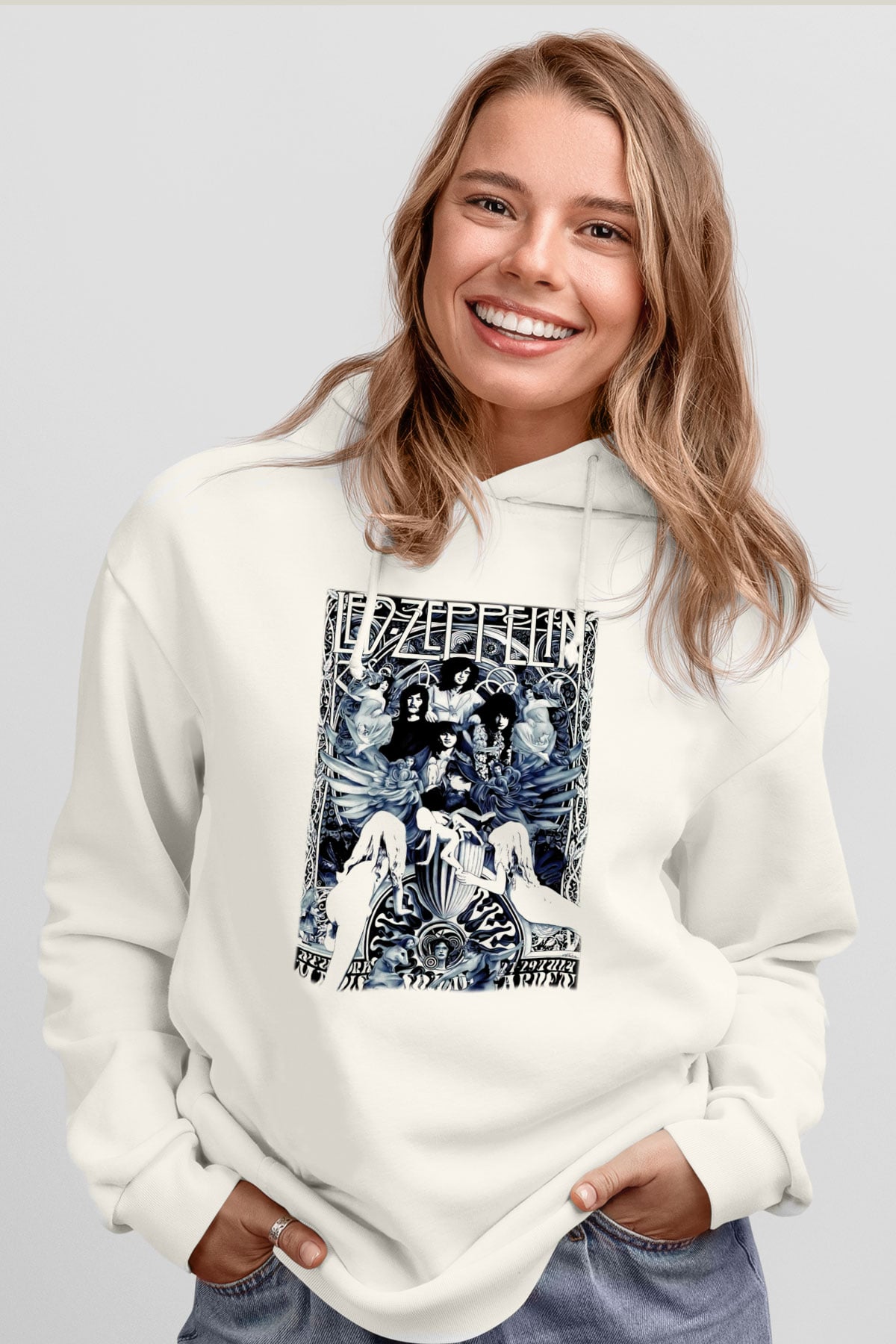 Led Zeppelin Beyaz Unisex Kapşonlu Sweatshirt