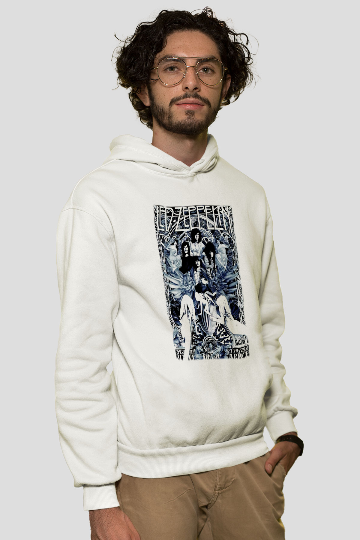 Led Zeppelin Beyaz Unisex Kapşonlu Sweatshirt