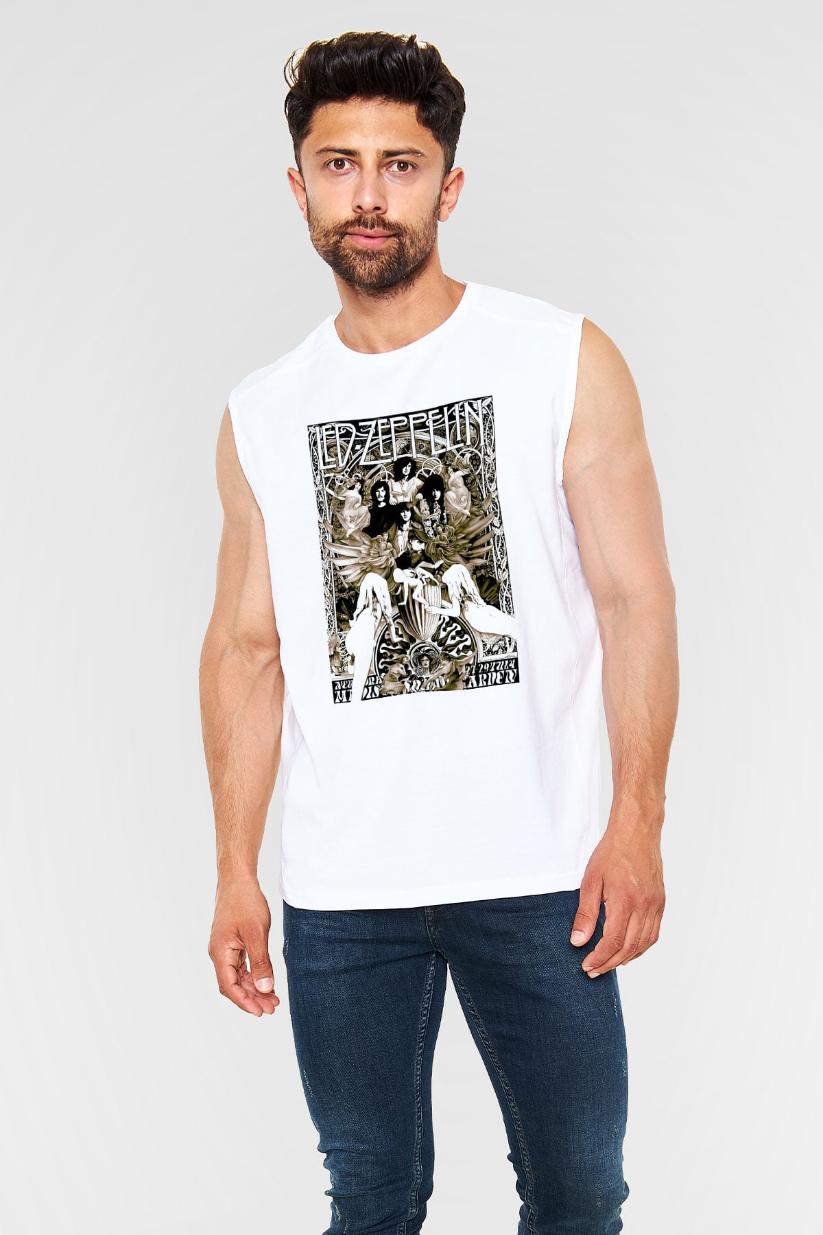 Led Zeppelin Beyaz Unisex Kolsuz Tişört