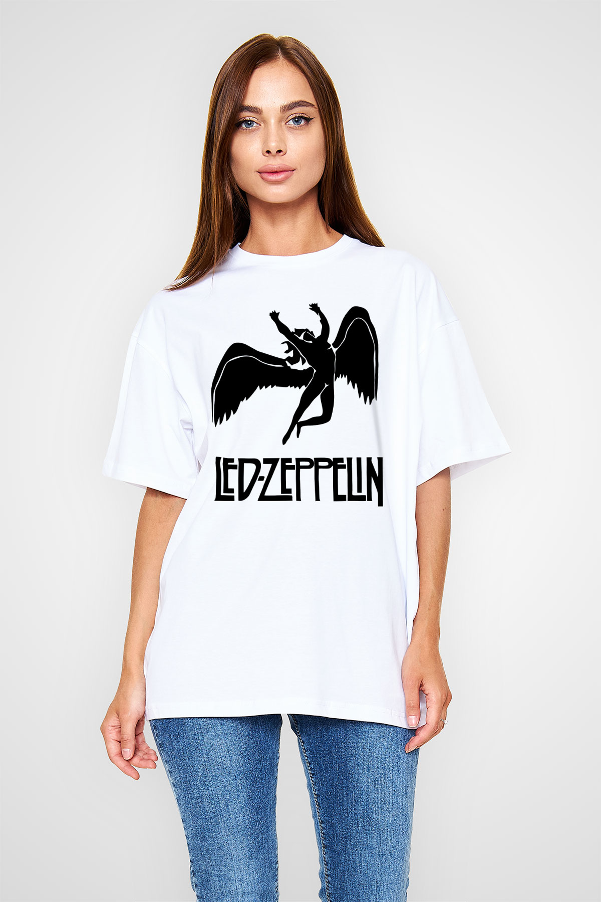 Led Zeppelin Beyaz Unisex Oversize Tişört T-Shirt