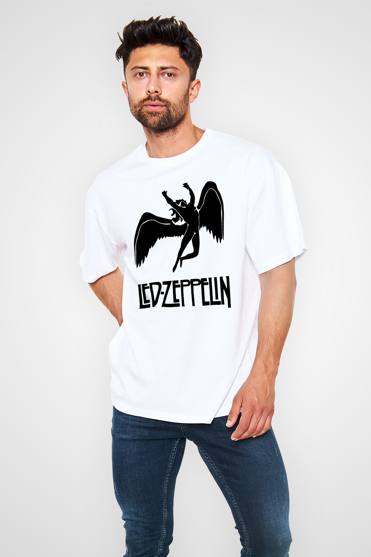 Led Zeppelin Beyaz Unisex Oversize Tişört T-Shirt
